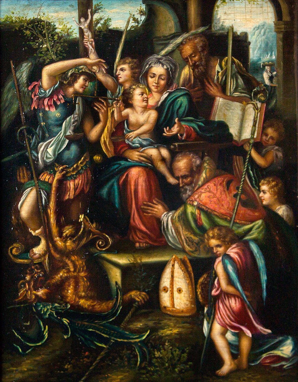 Sacra Famiglia con san Michele Arcangelo, san Bernardo e gli angeli