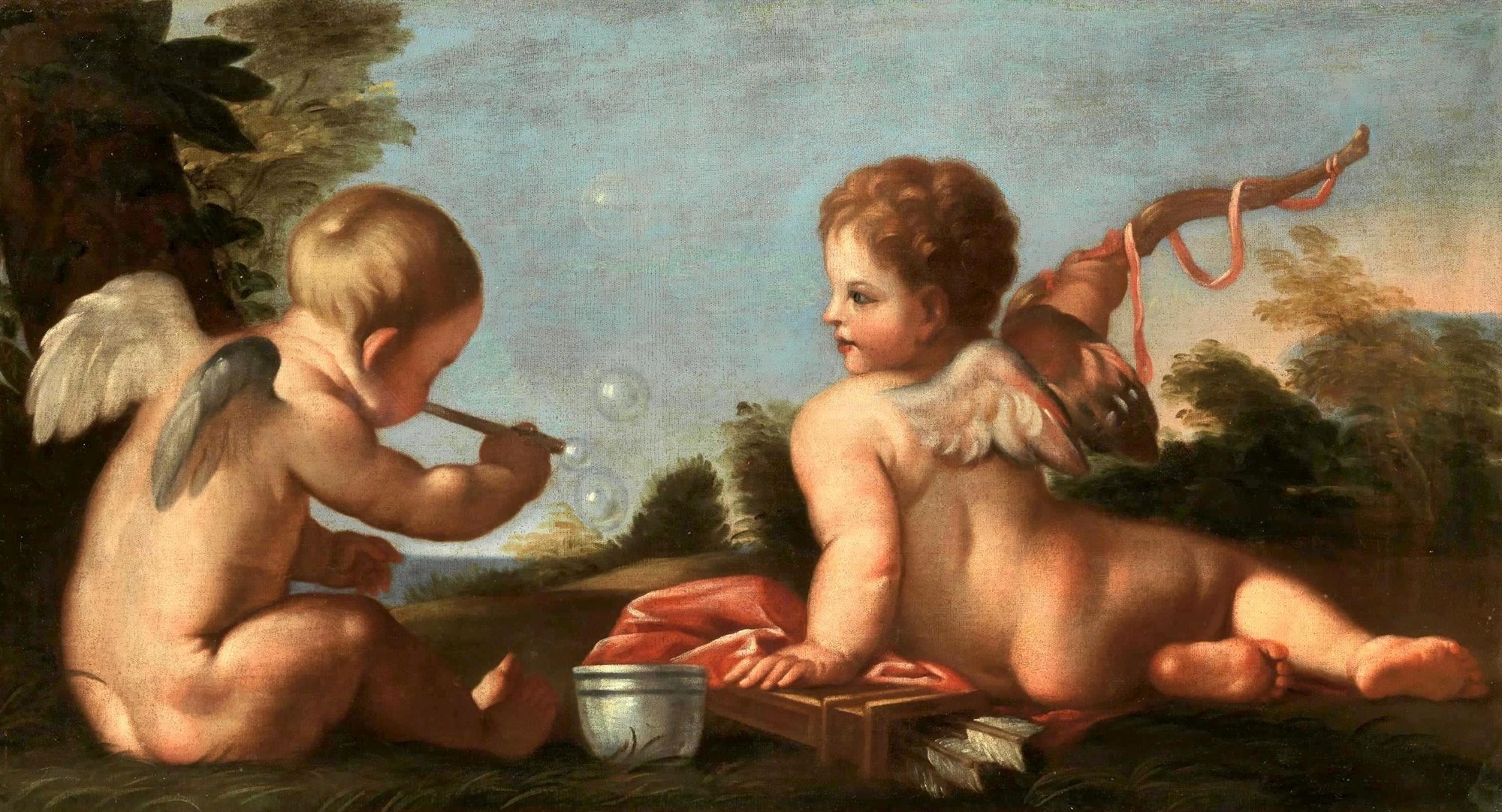 Amorini In Gioco Con Bolle Di Sapone Paolo Gerolamo Piola Genova 1666 Ivi 1724 Bottega Di Dipinti Antichi Mitologici Storici