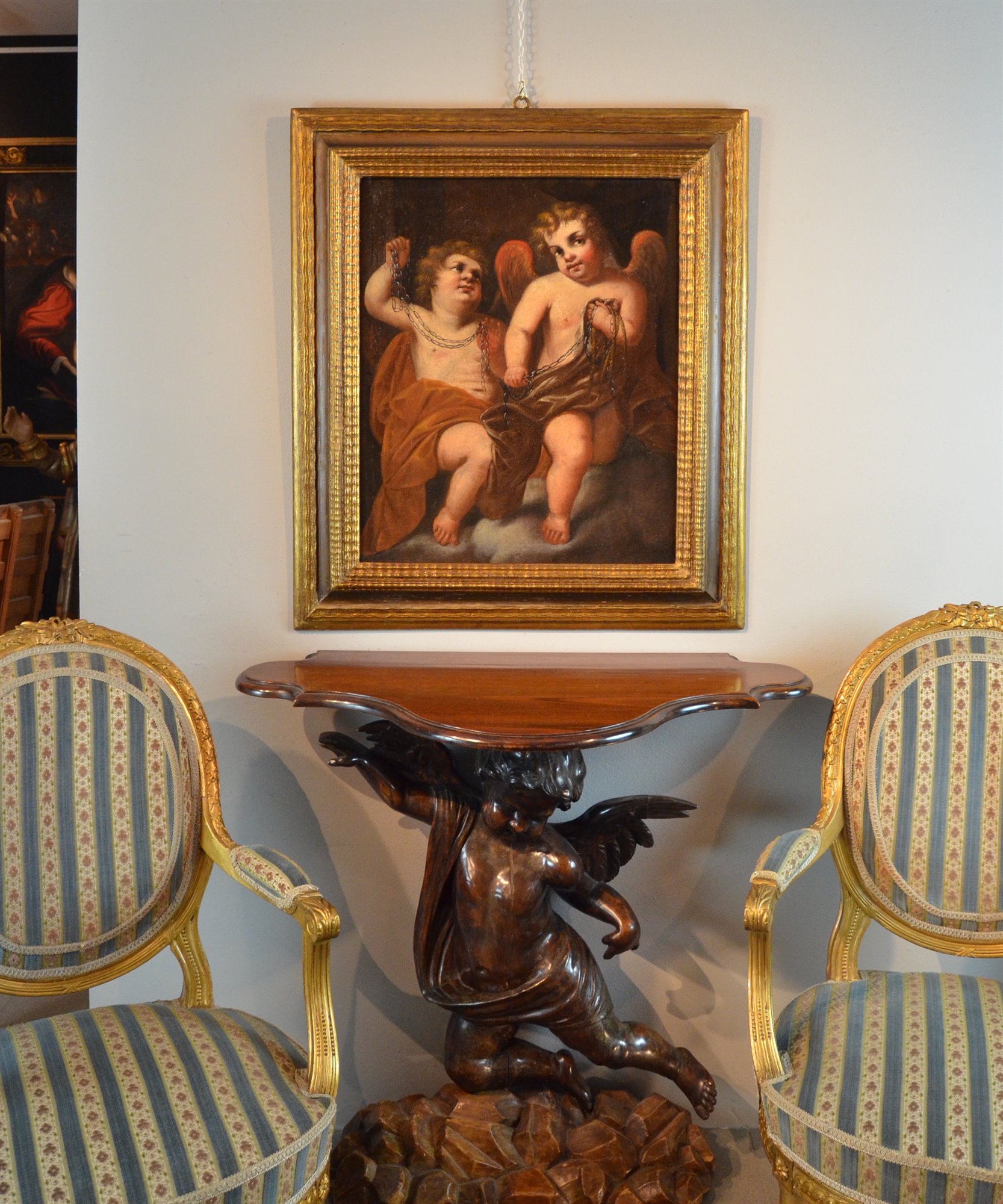 Giovanni Battista Merano Genova 1632 Piacenza 1698 Coppia Di Putti Alati Dipinti Antichi