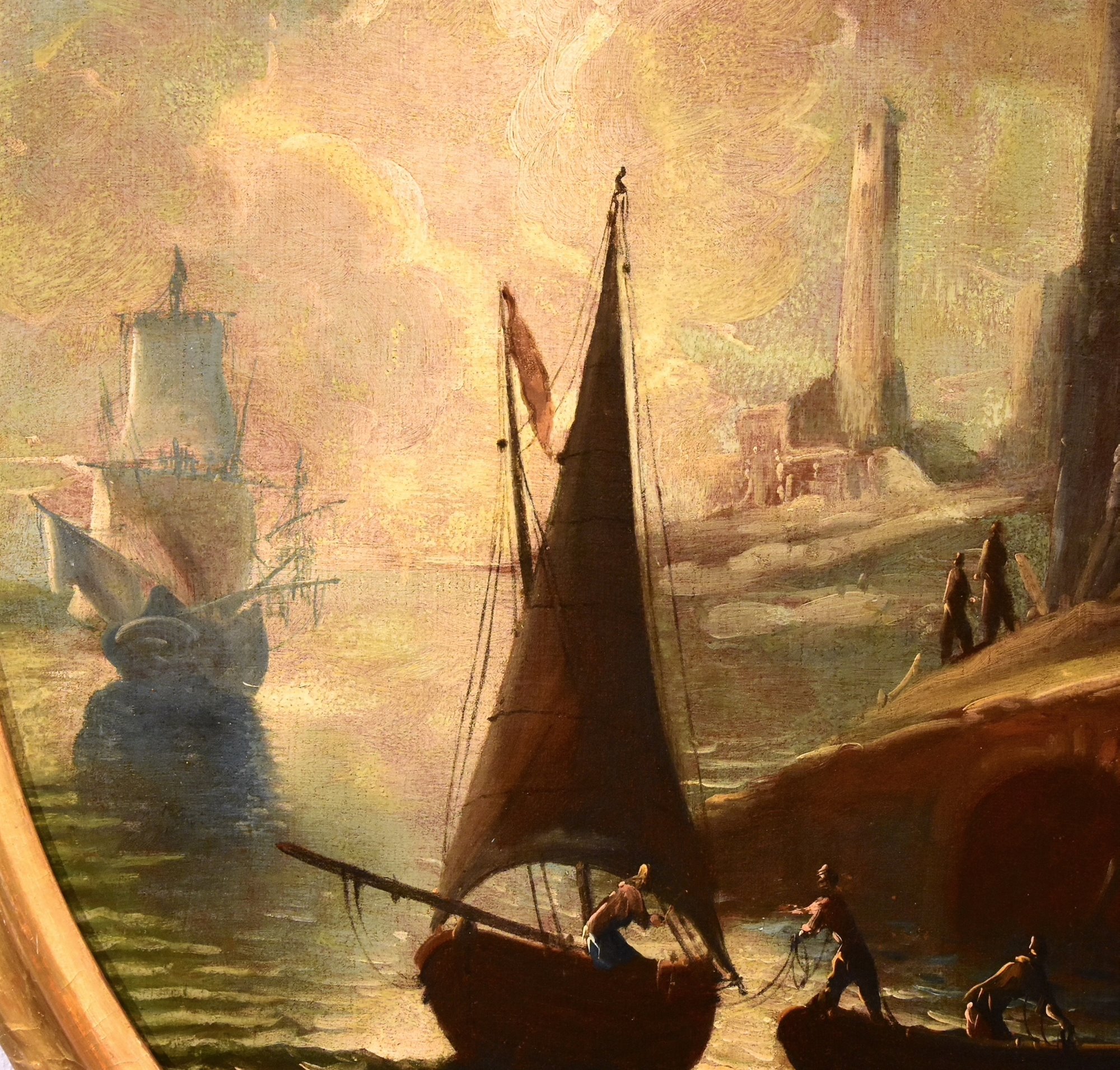 Coppia di opere ‘’Vedute costiere di fantasia con imbarcazioni e figure’