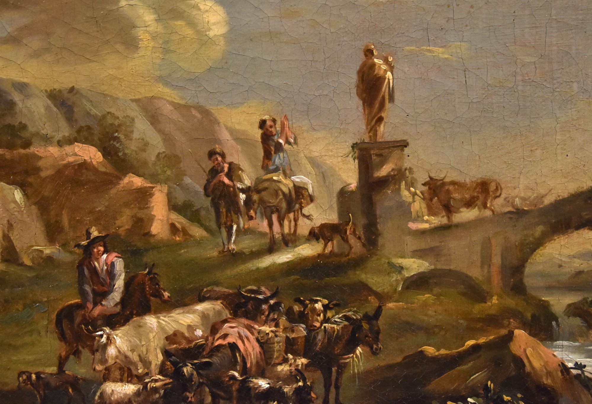 Coppia di paesaggi romani con pastori e greggi