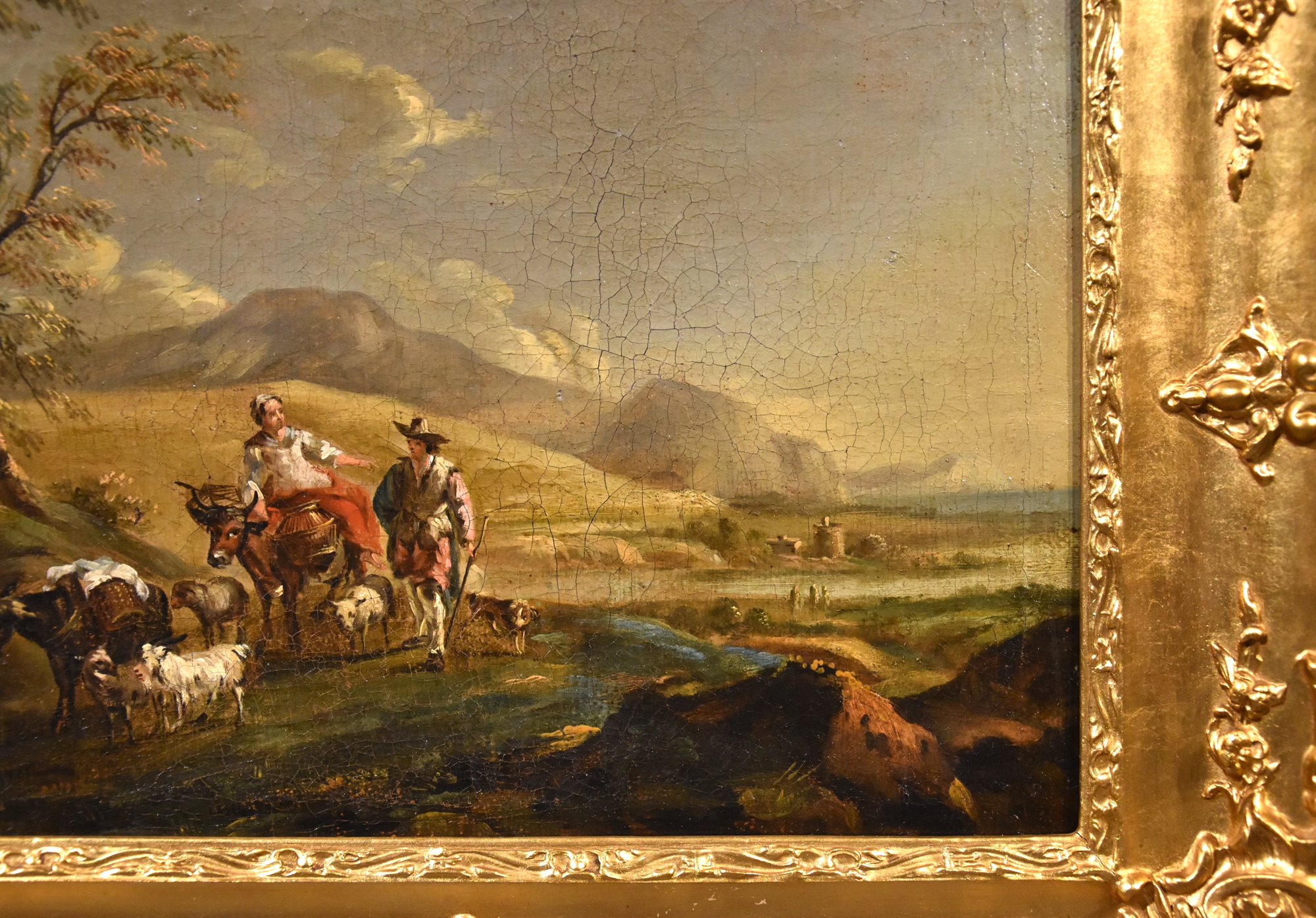 Coppia di paesaggi romani con pastori e greggi