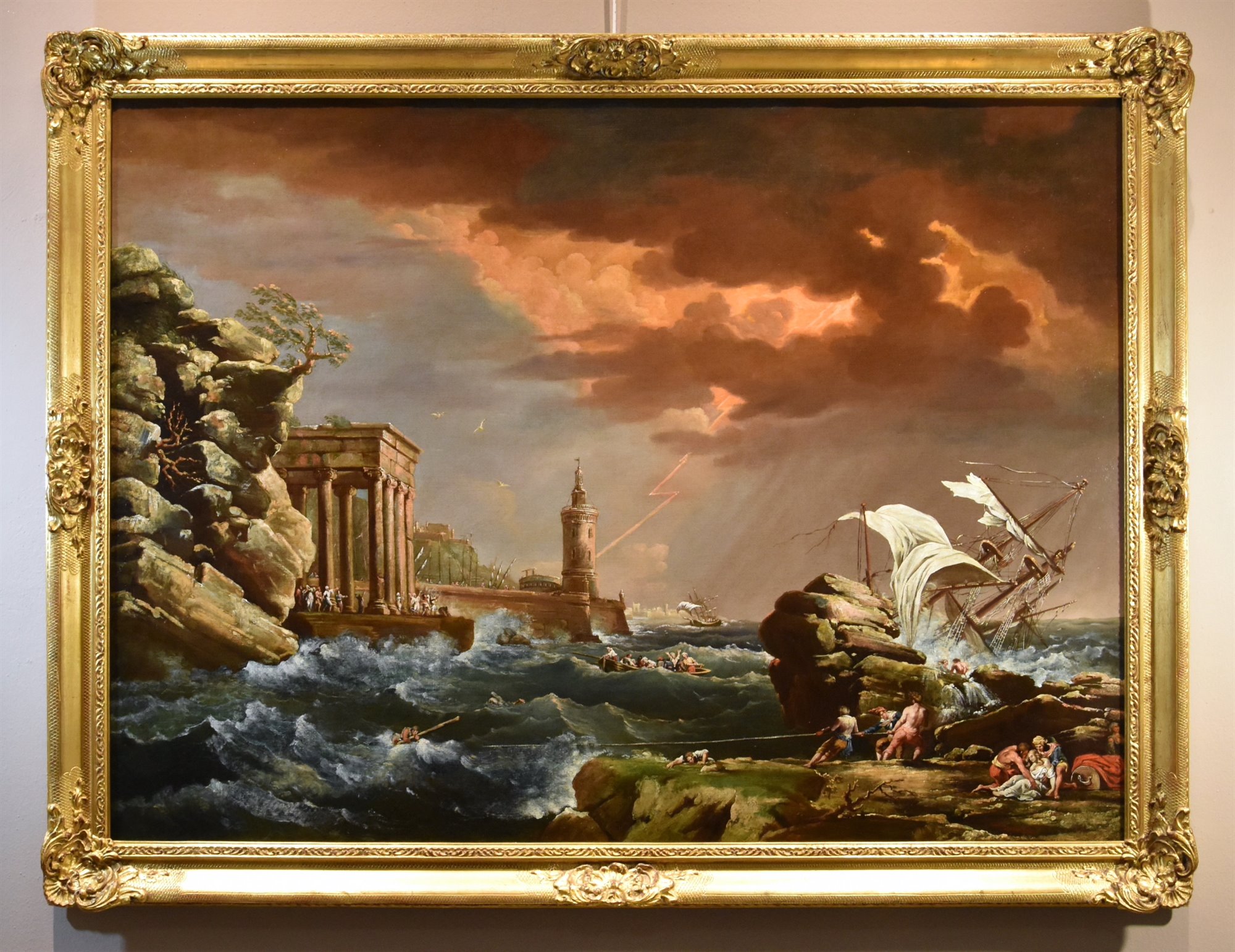Marina in tempesta con naufragio