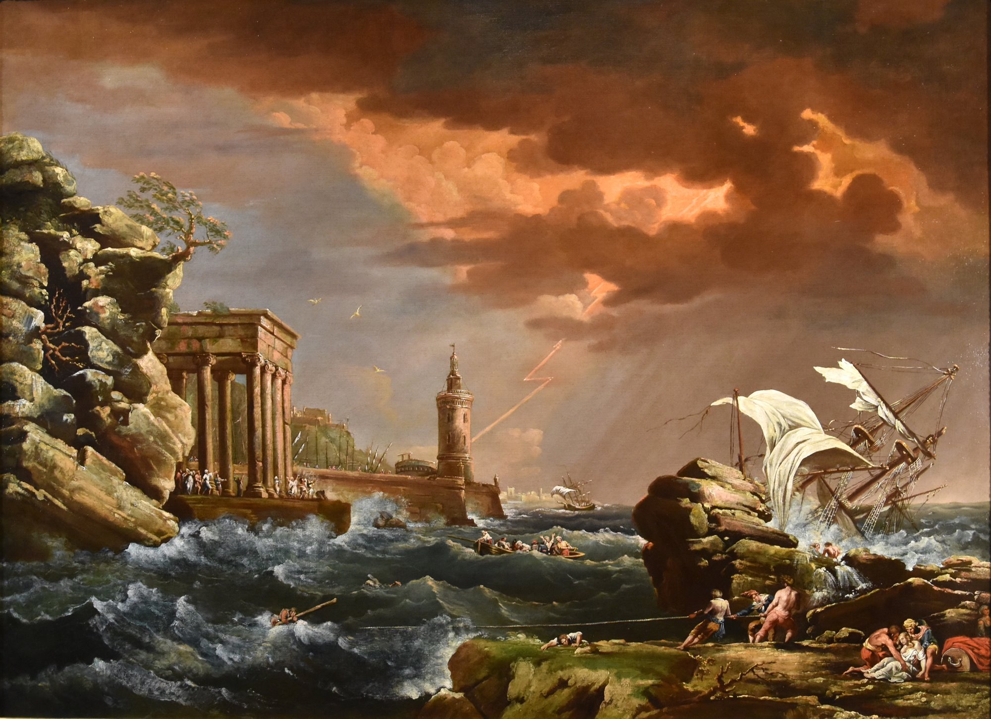 Marina in tempesta con naufragio