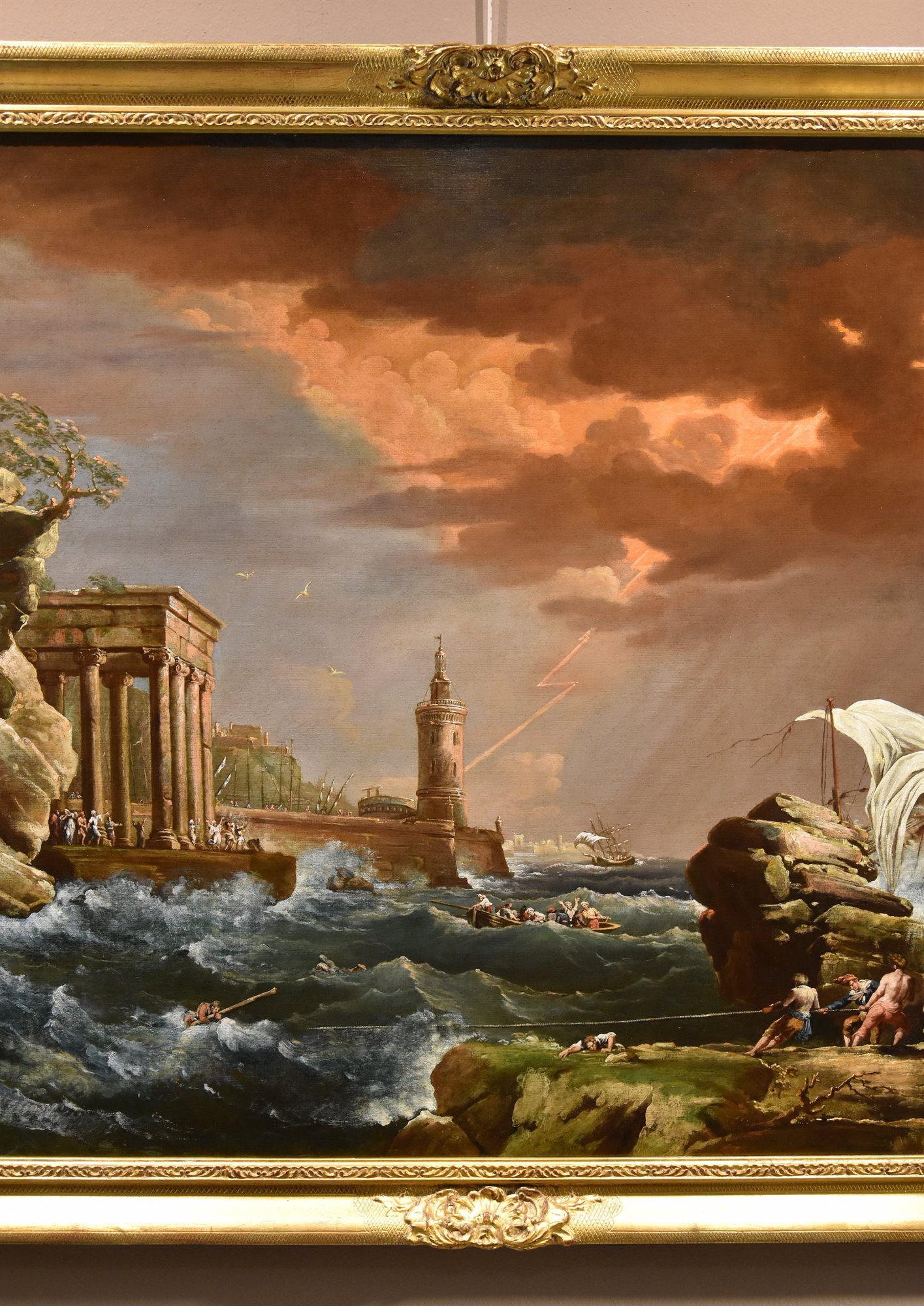 Marina in tempesta con naufragio