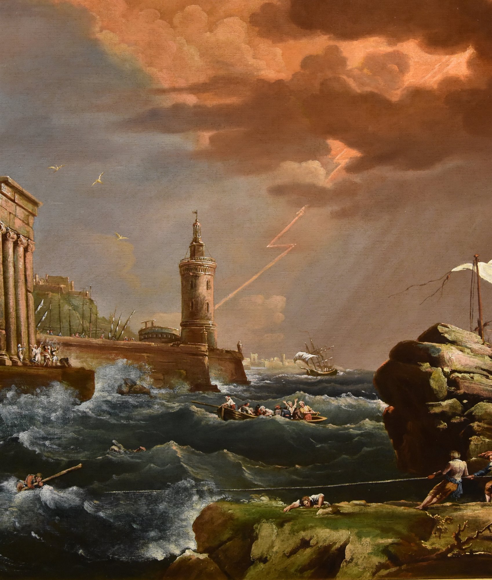 Marina in tempesta con naufragio