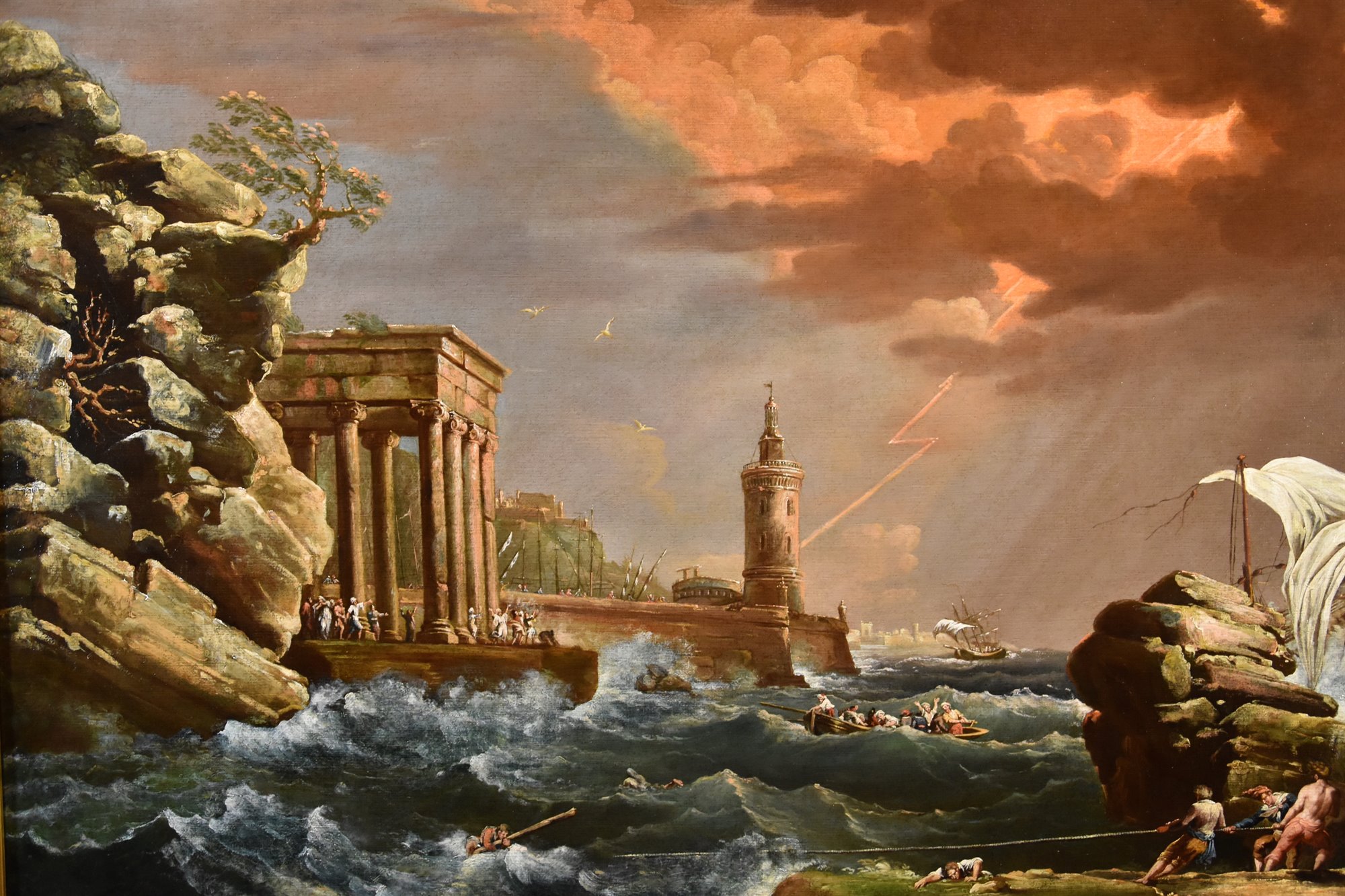 Marina in tempesta con naufragio