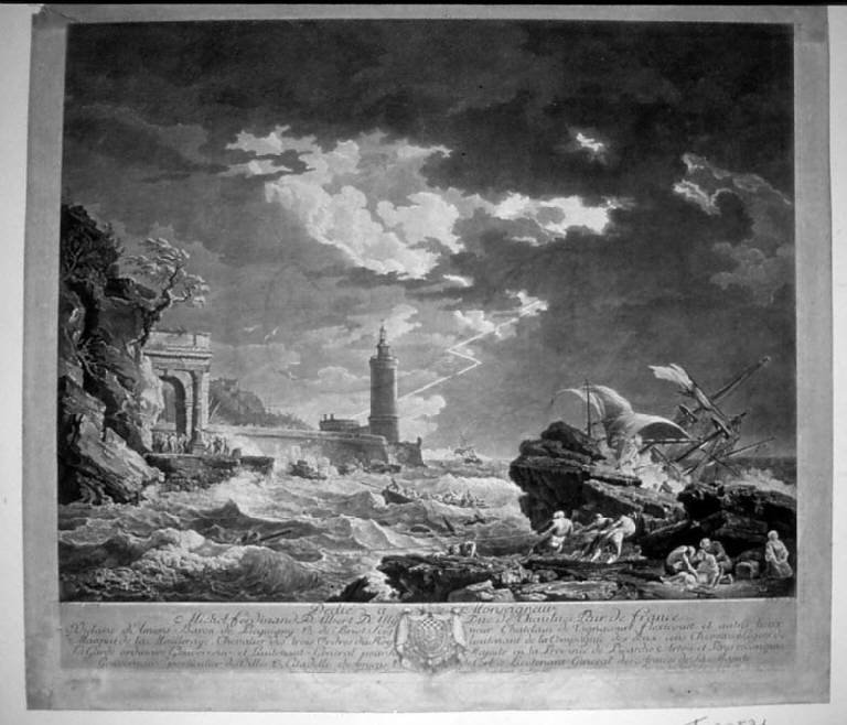 Marina in tempesta con naufragio