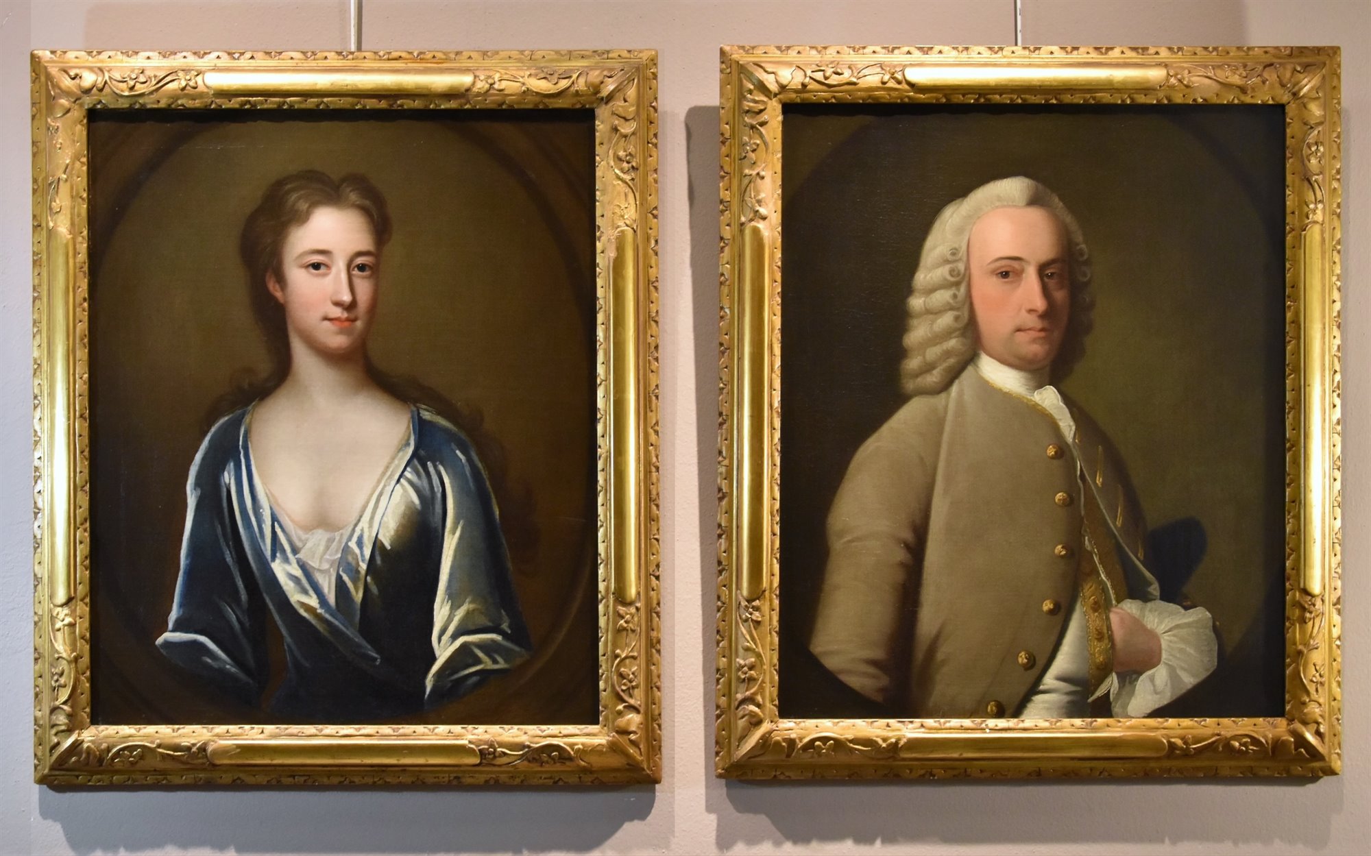 Coppia di ritratti di coniugi inglesi del XVIII secolo