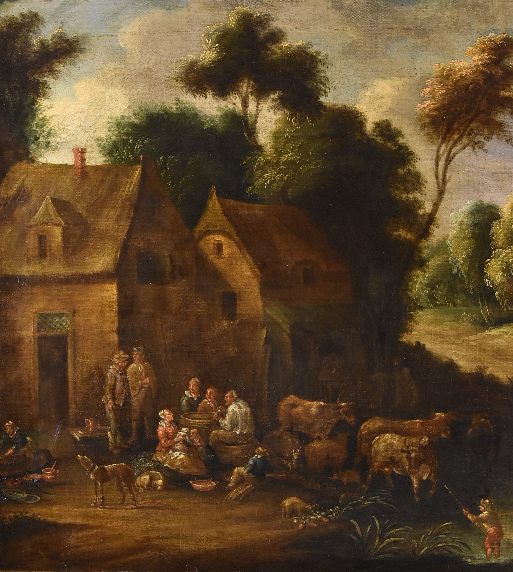 Paesaggio fluviale con villaggio