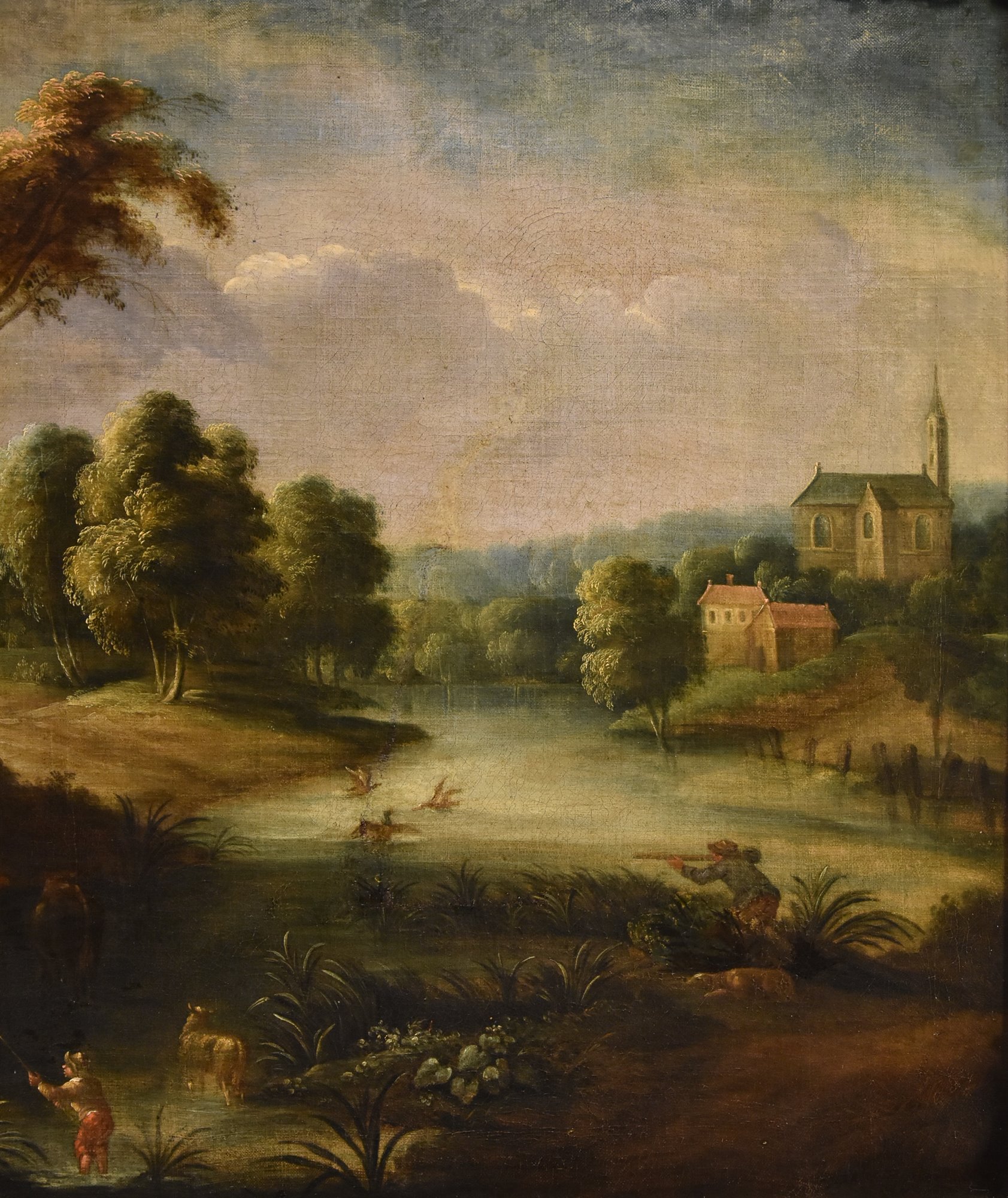 Paesaggio fluviale con villaggio