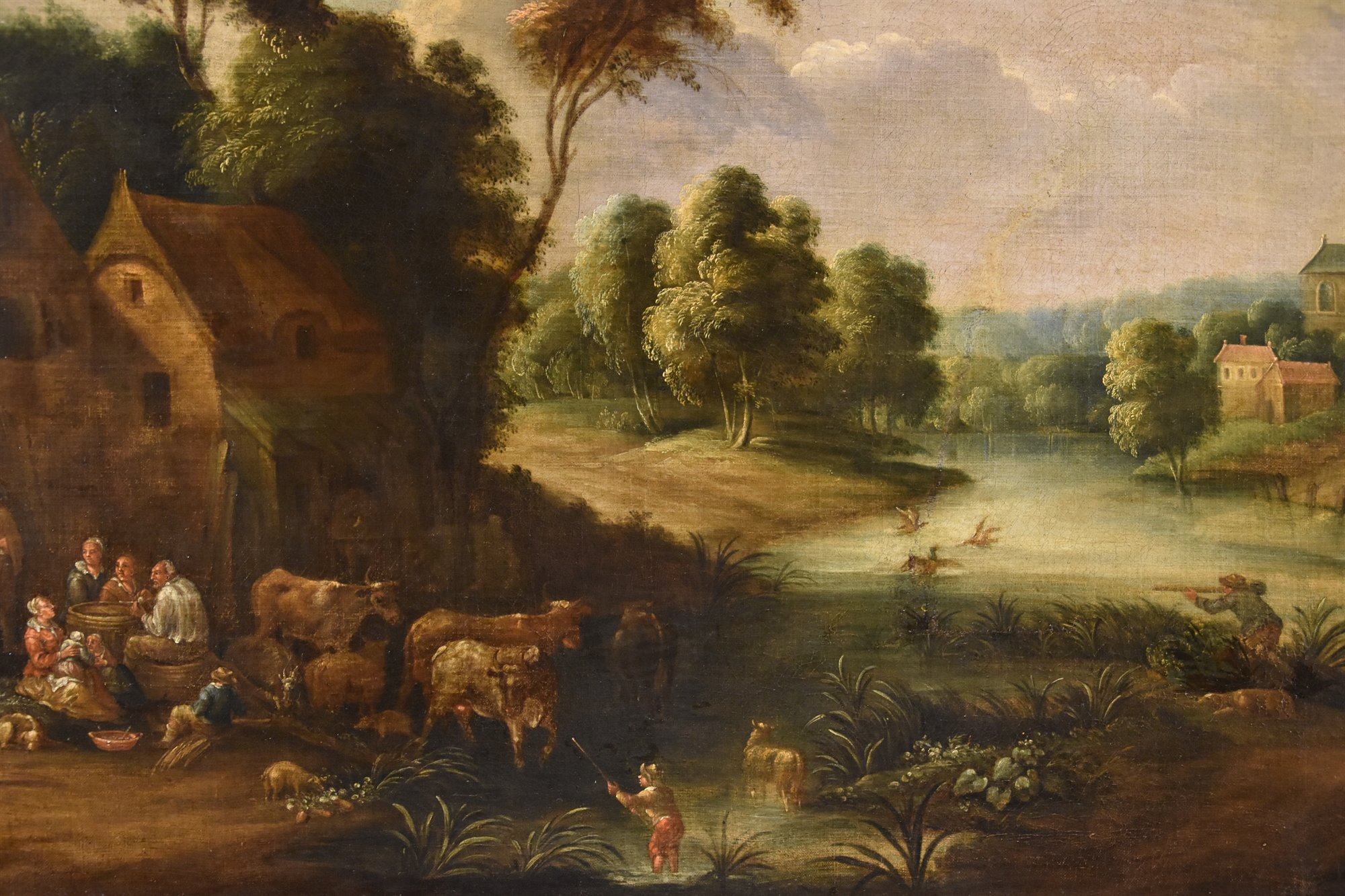 Paesaggio fluviale con villaggio