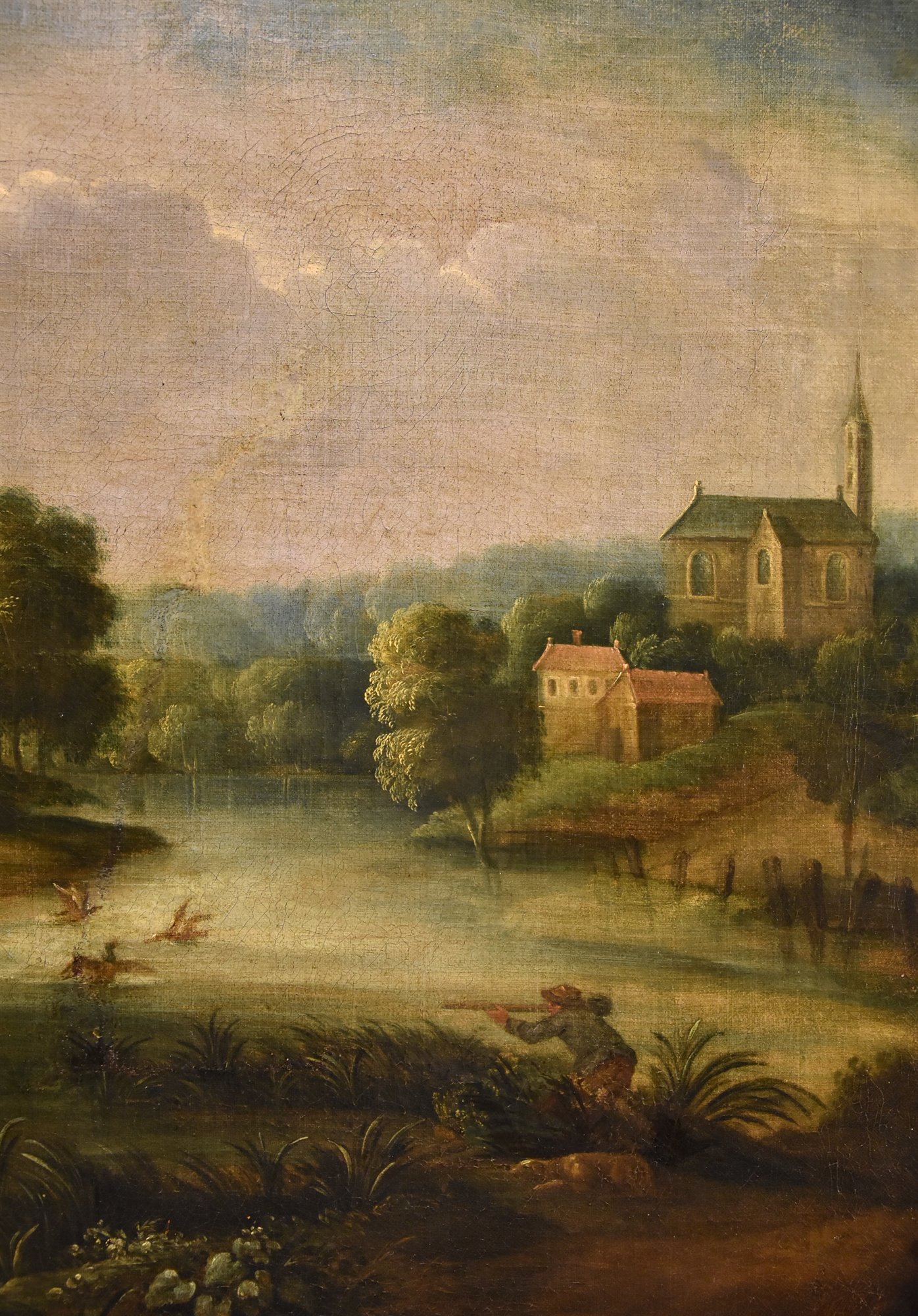 Paesaggio fluviale con villaggio