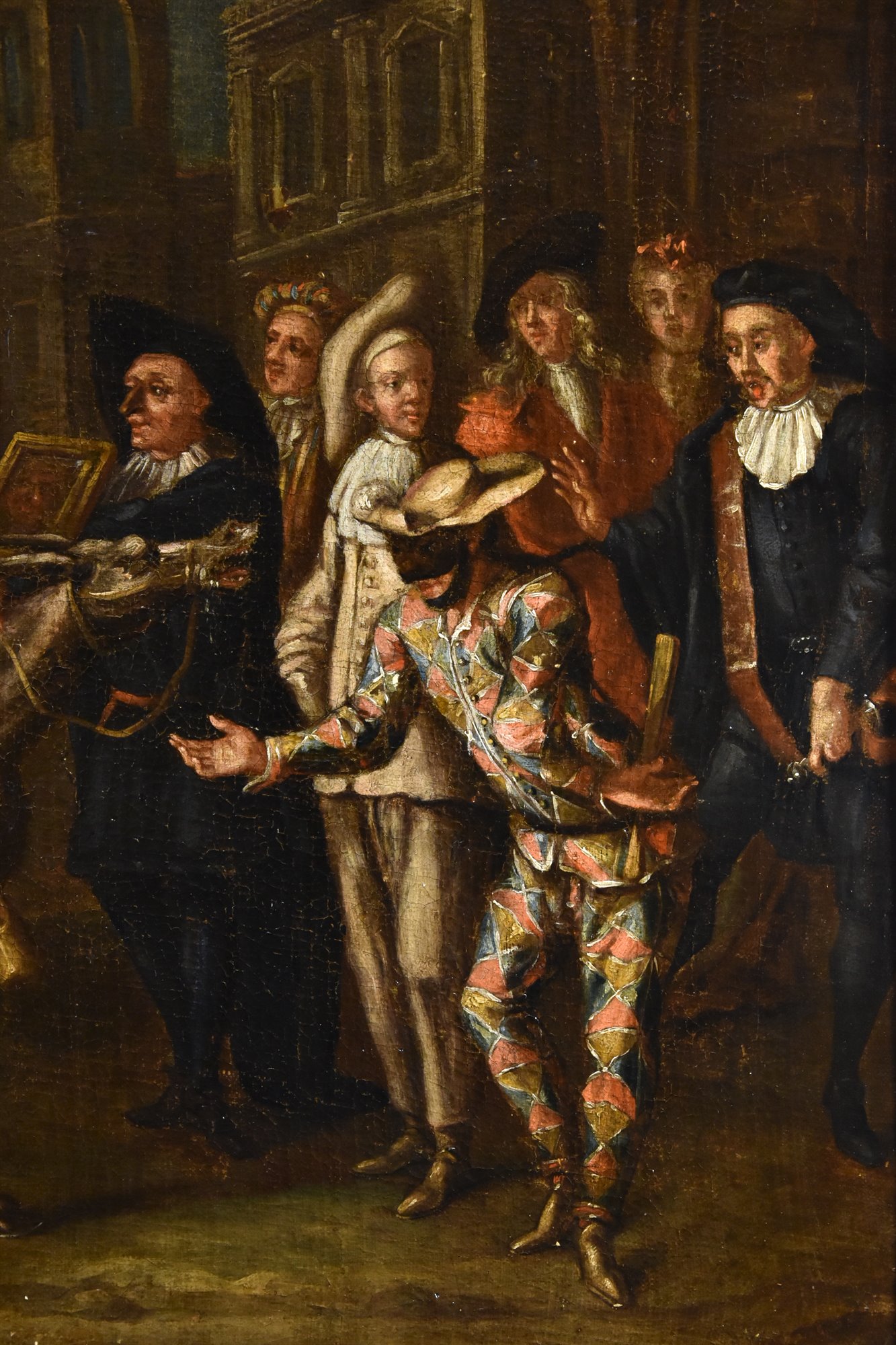 Scena carnevalesca con Arlecchino