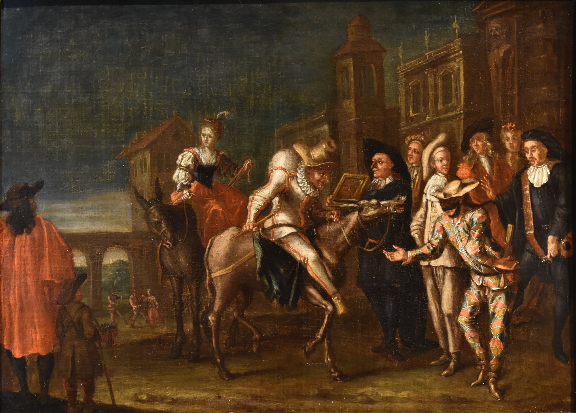 Scena carnevalesca con Arlecchino