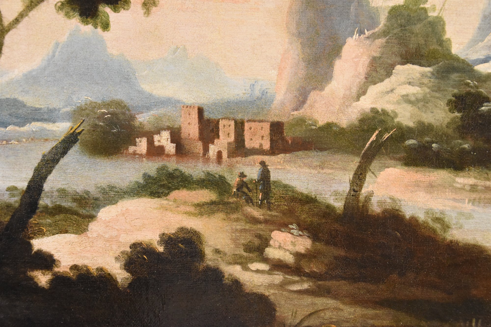 Coppia di paesaggi arcadici con figure