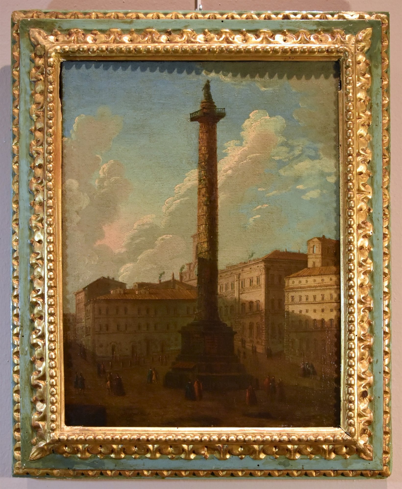 Coppia di vedute di Roma con la la Colonna Traiana e la Colonna Antonina