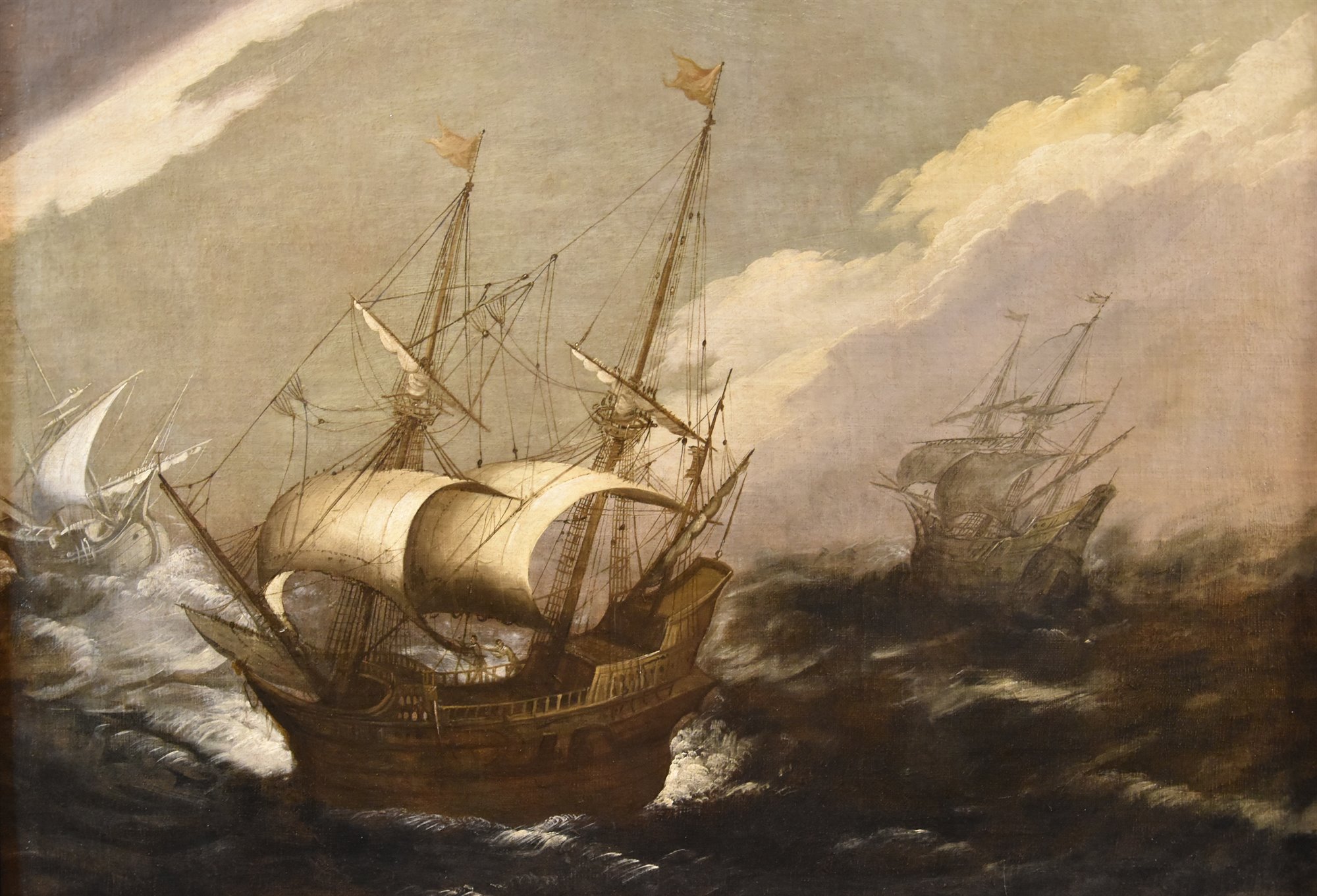 Marina in tempesta con vascelli