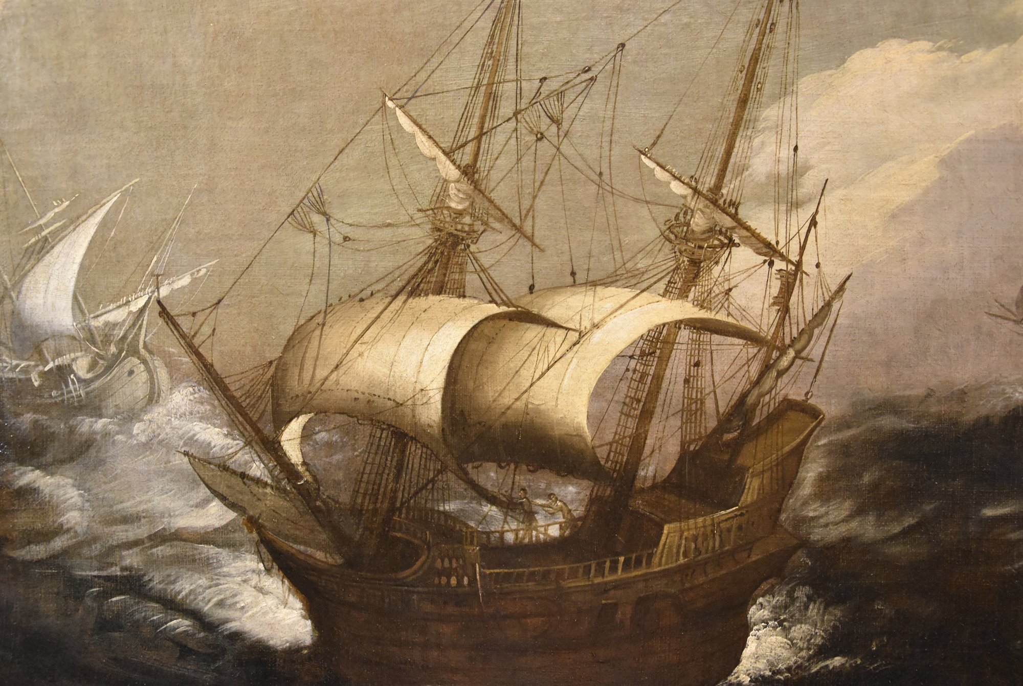 Marina in tempesta con vascelli