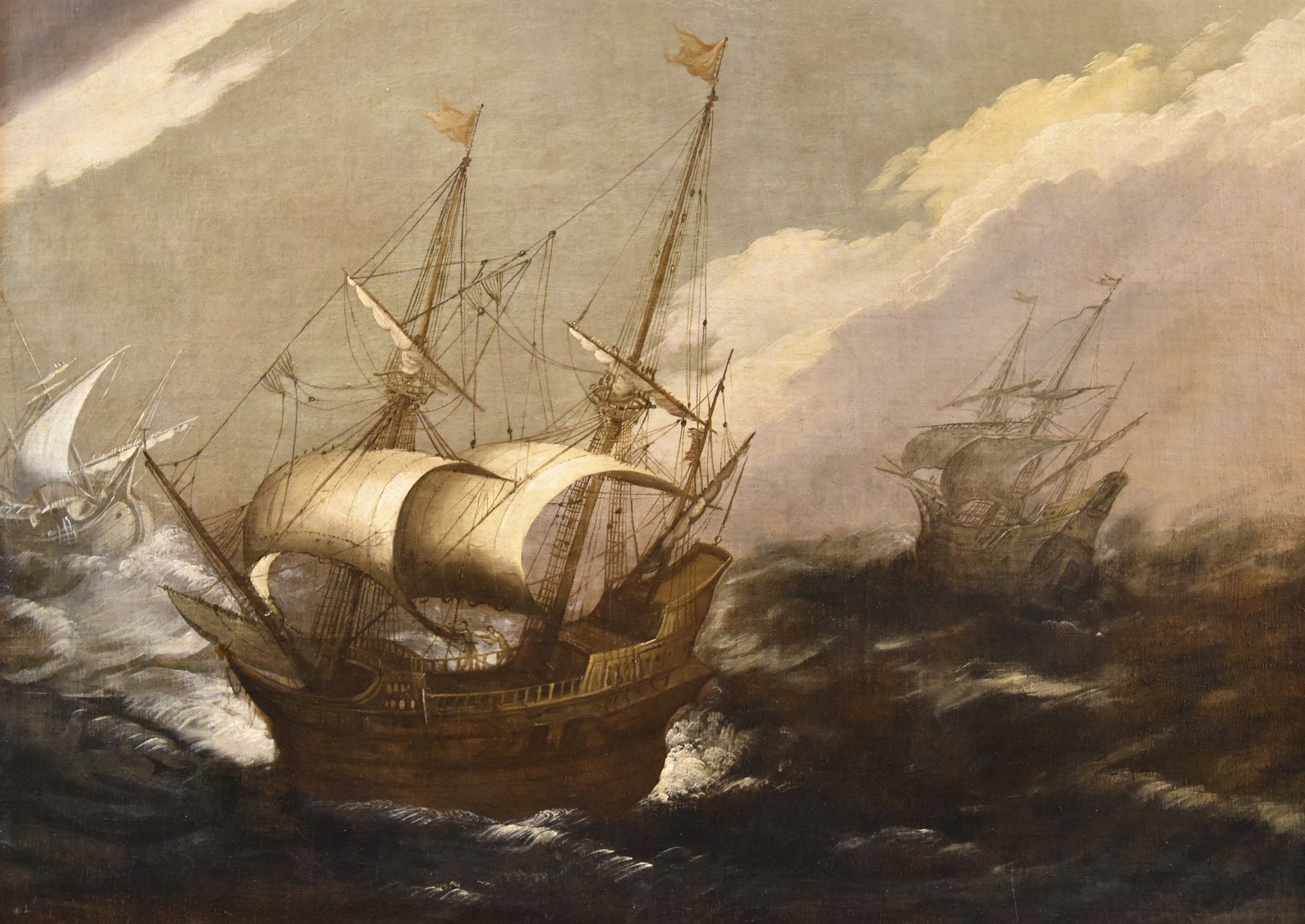 Marina in tempesta con vascelli