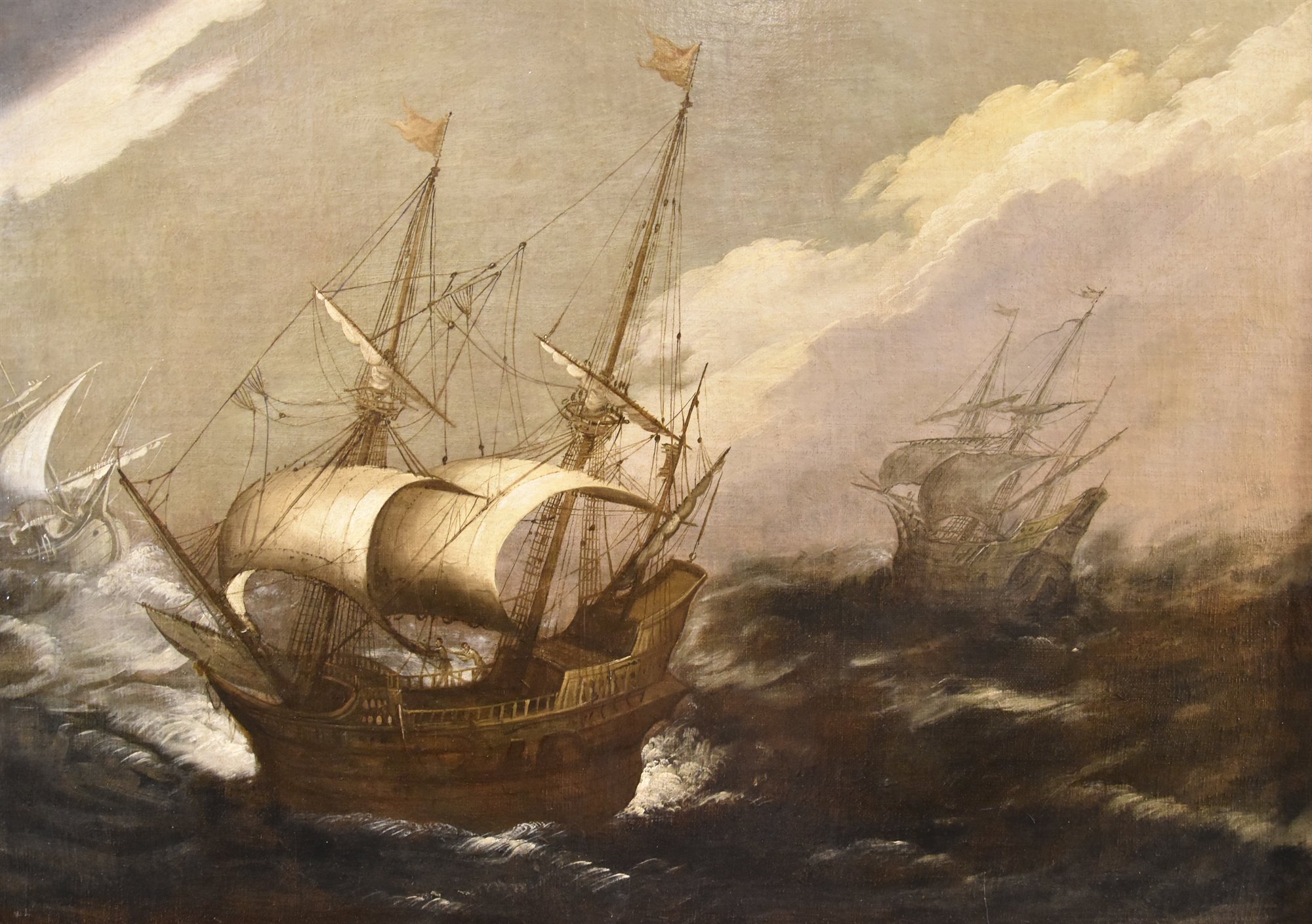 Marina in tempesta con vascelli