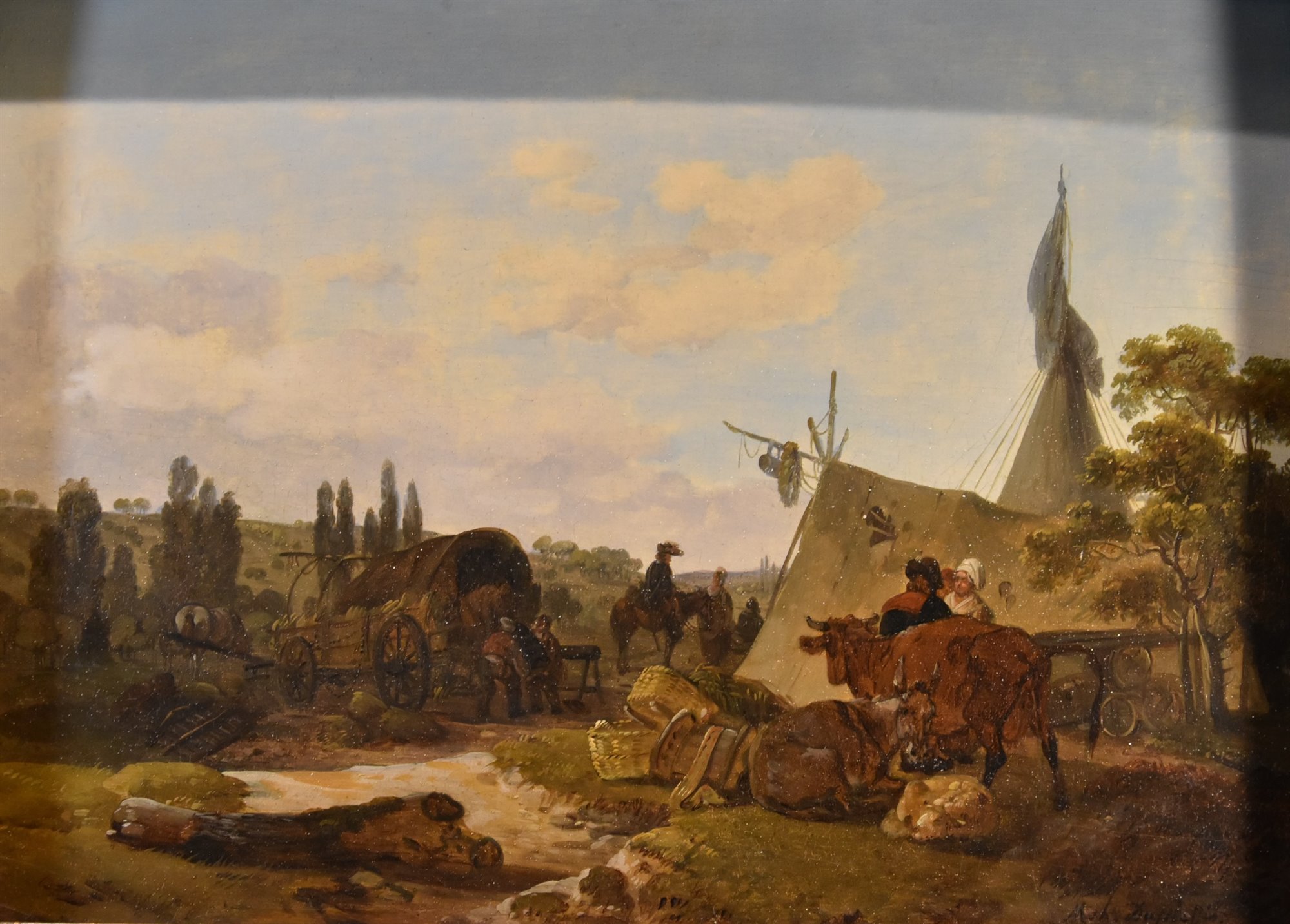 Paesaggi con cavalieri e tenda da campo