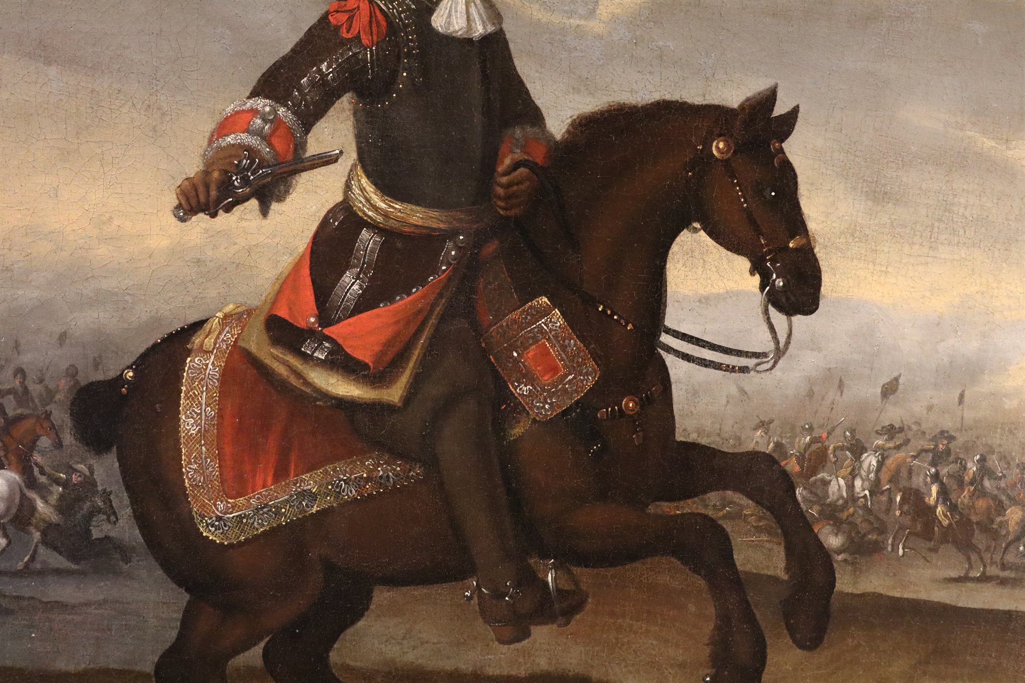 Ritratto equestre con scena di battaglia
