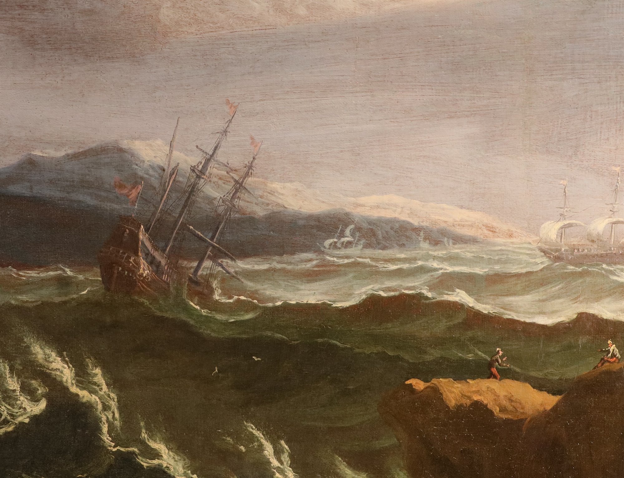 Marina in tempesta con vascelli