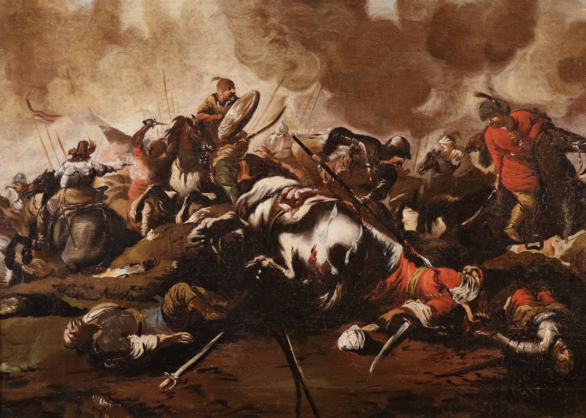 Coppia di battaglie tra cavalieri imperiali e turchi