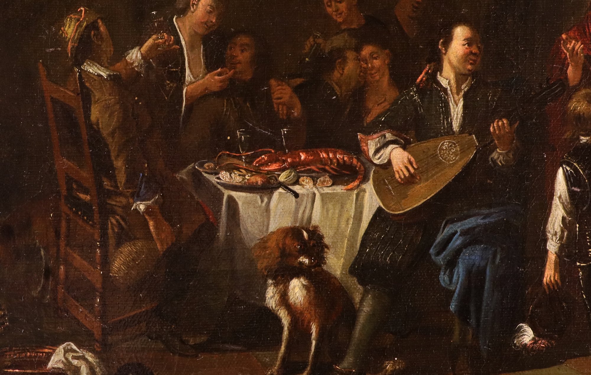 Coppia di interni con scende di genere 'Banchetto' e 'Rissa'