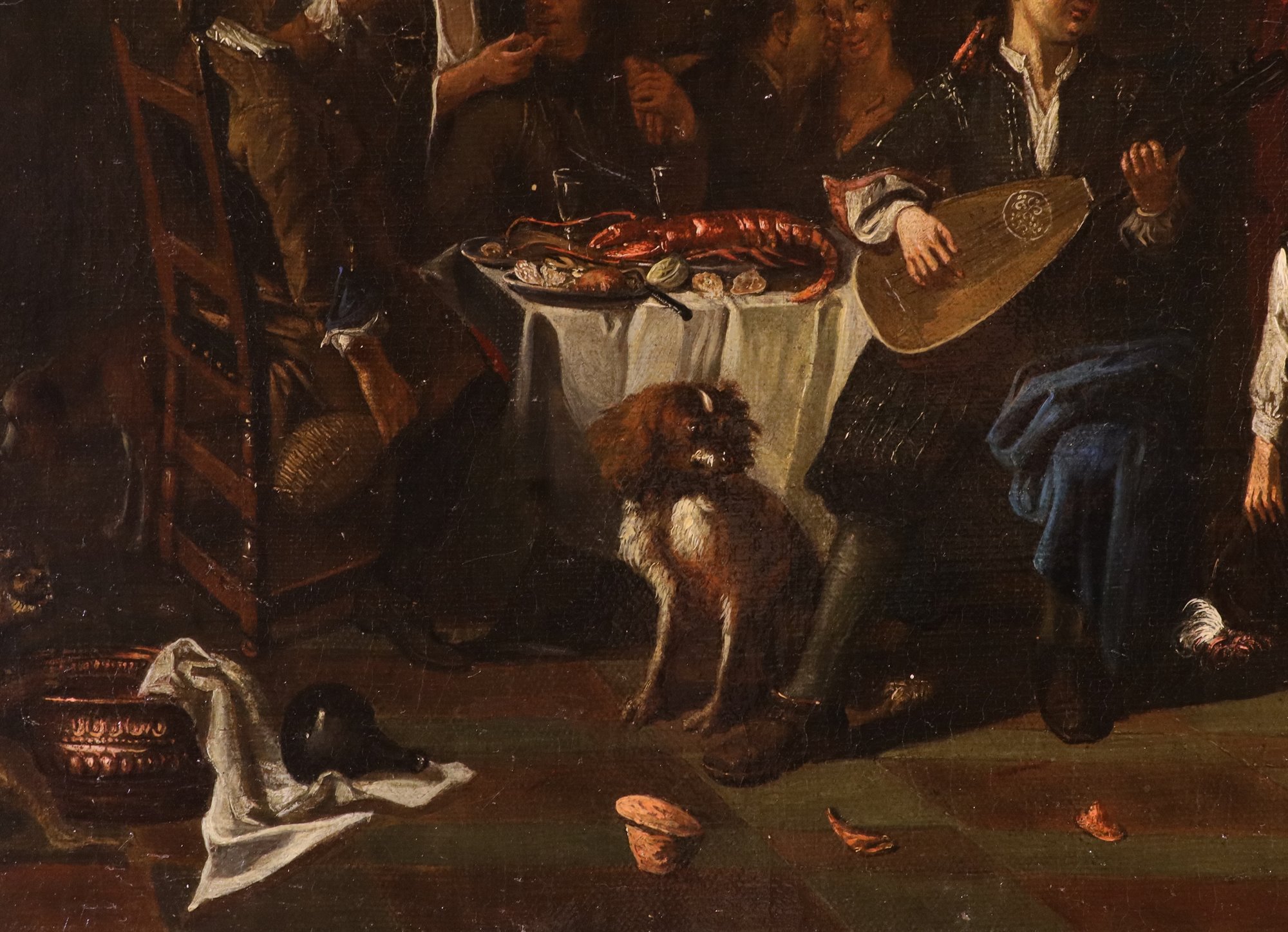 Coppia di interni con scende di genere 'Banchetto' e 'Rissa'