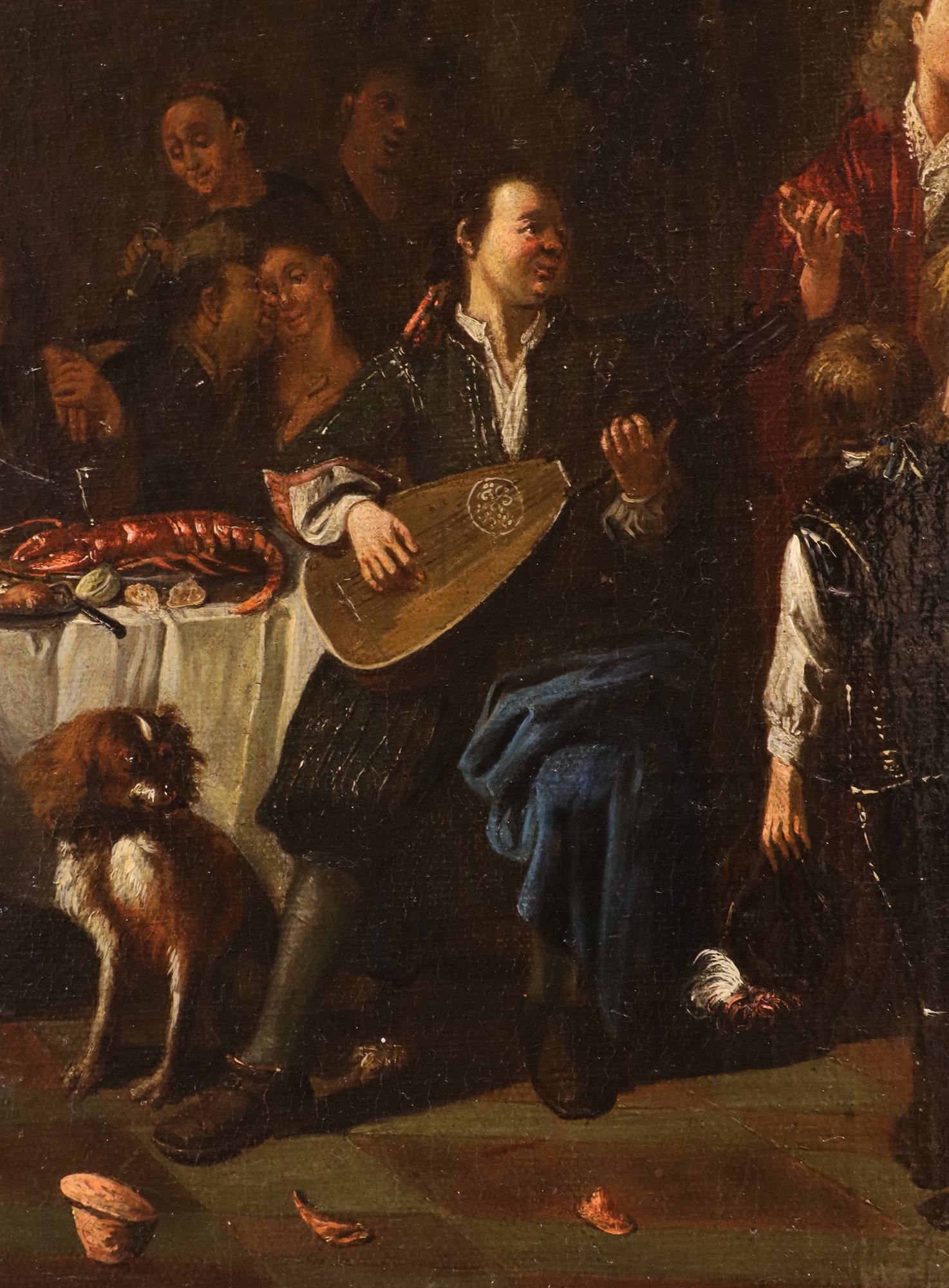 Coppia di interni con scende di genere 'Banchetto' e 'Rissa'