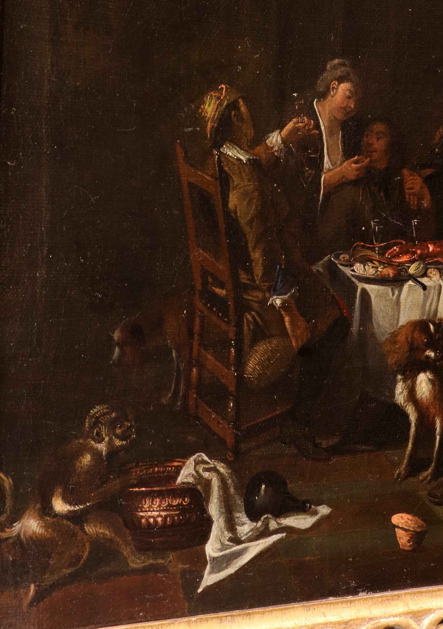 Coppia di interni con scende di genere 'Banchetto' e 'Rissa'