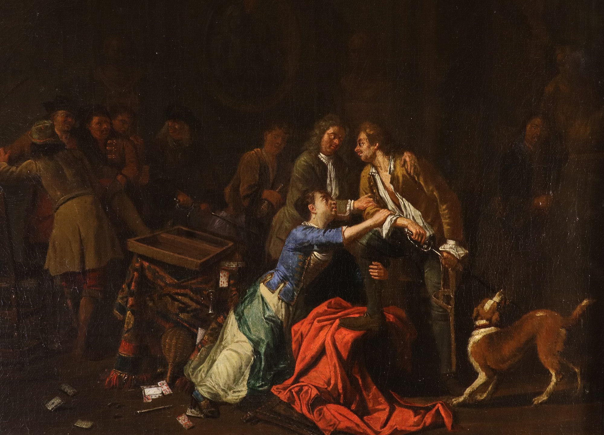 Coppia di interni con scende di genere 'Banchetto' e 'Rissa'