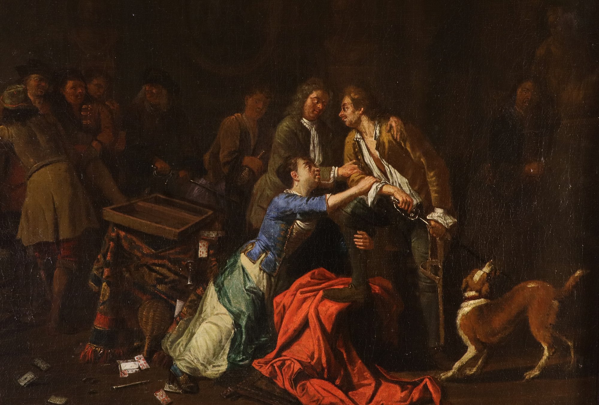 Coppia di interni con scende di genere 'Banchetto' e 'Rissa'