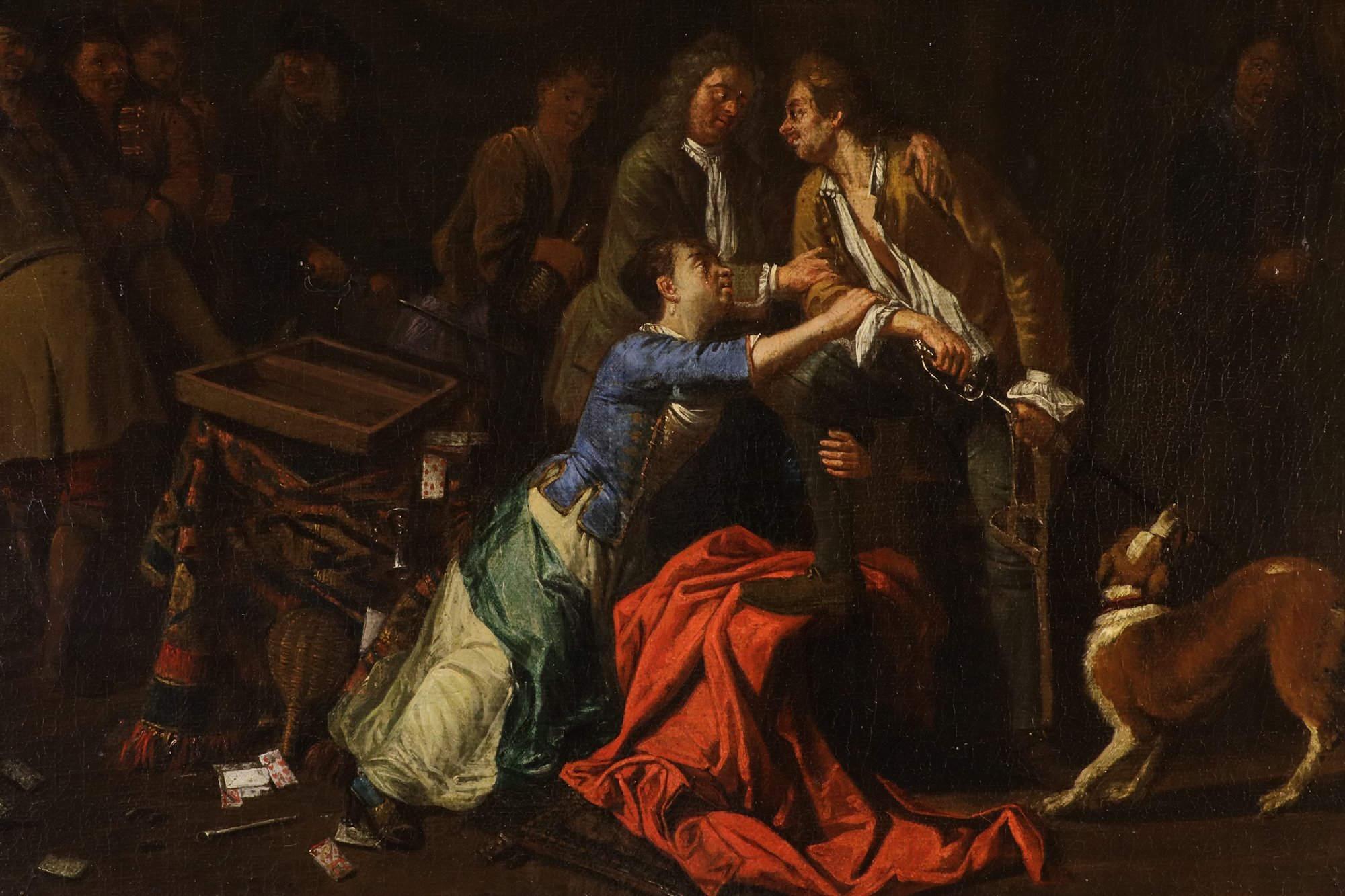 Coppia di interni con scende di genere 'Banchetto' e 'Rissa'