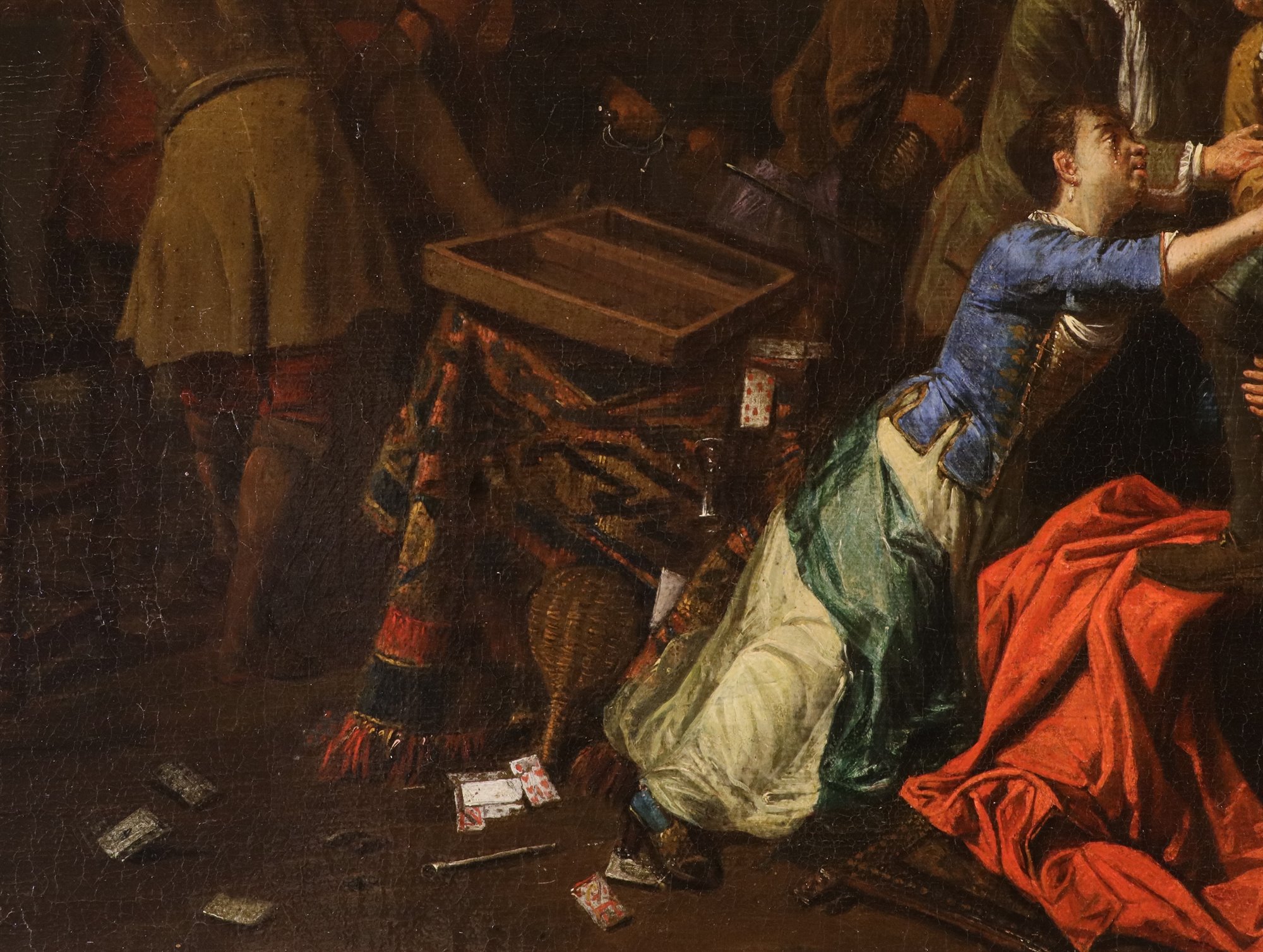 Coppia di interni con scende di genere 'Banchetto' e 'Rissa'