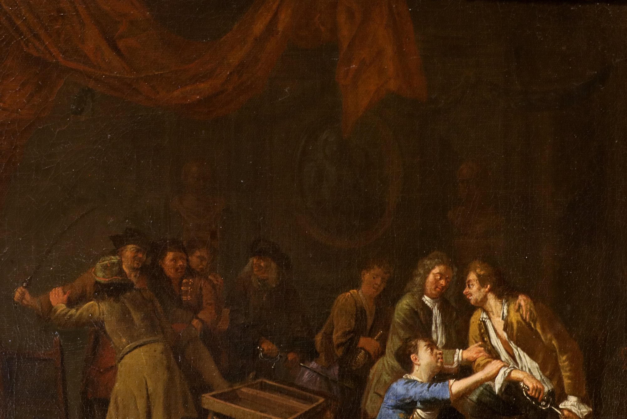 Coppia di interni con scende di genere 'Banchetto' e 'Rissa'