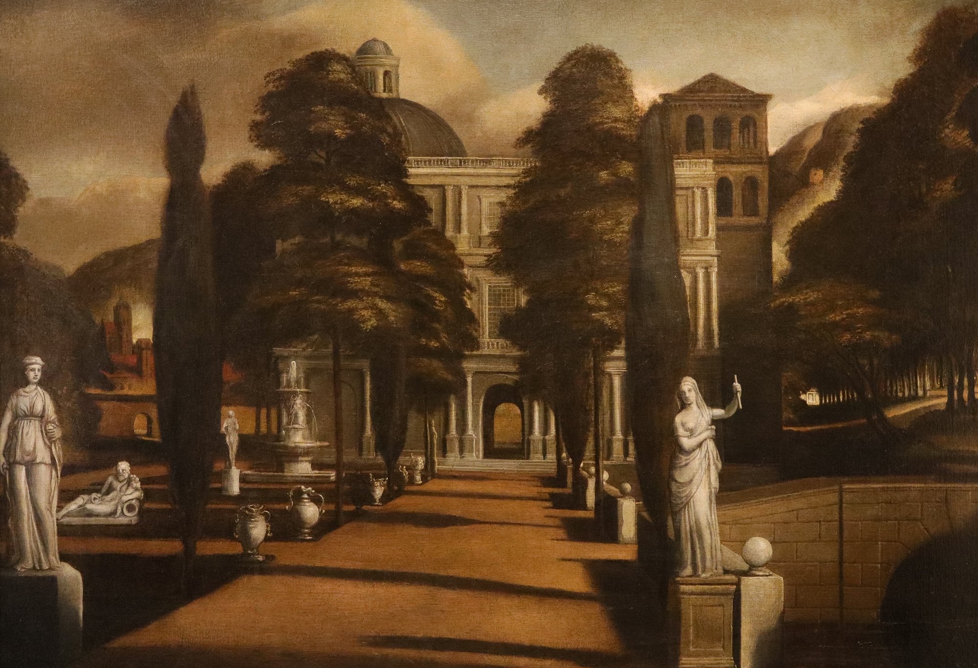 Veduta di una villa con giardino all'italiana