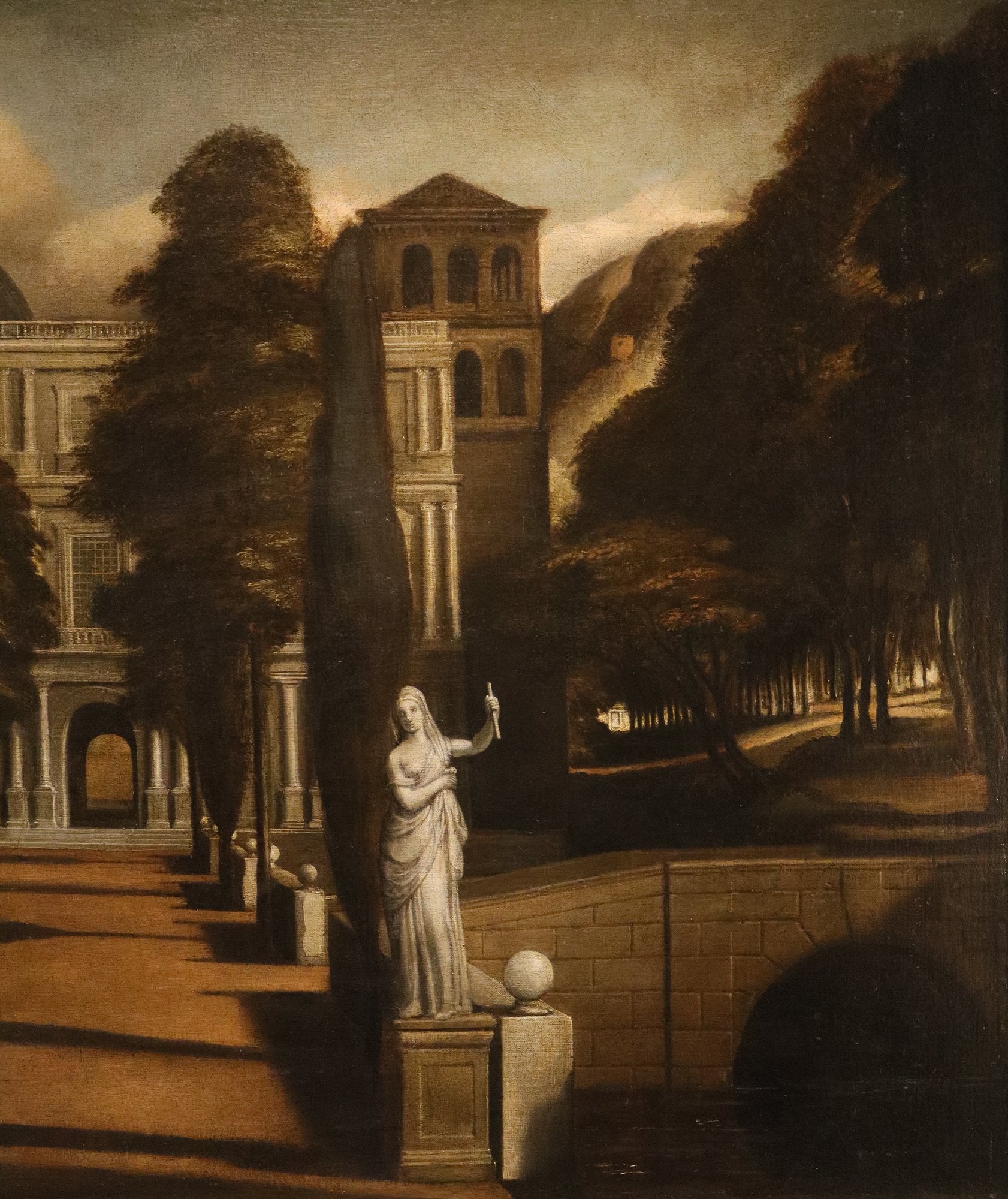 Veduta di una villa con giardino all'italiana