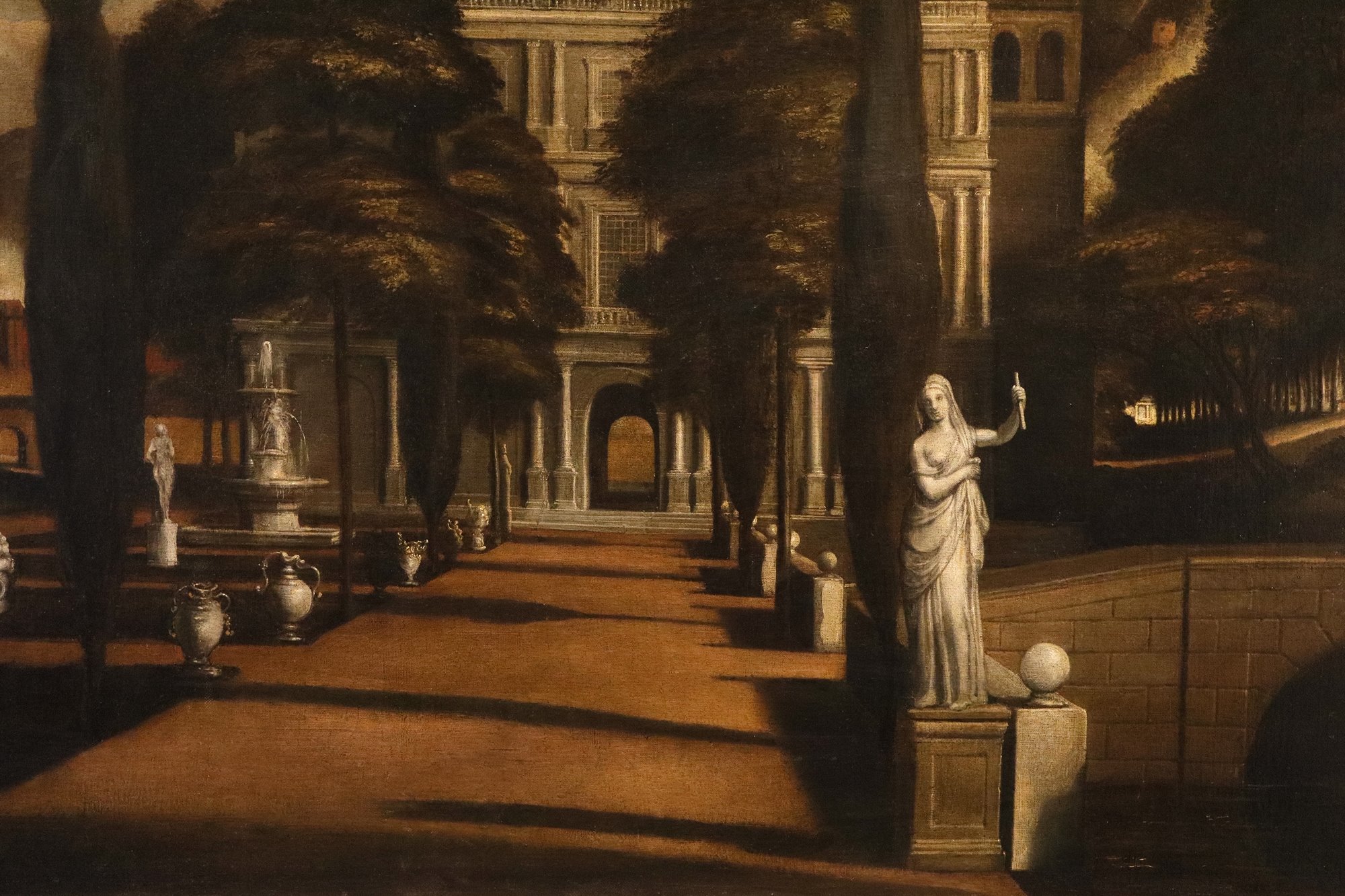 Veduta di una villa con giardino all'italiana