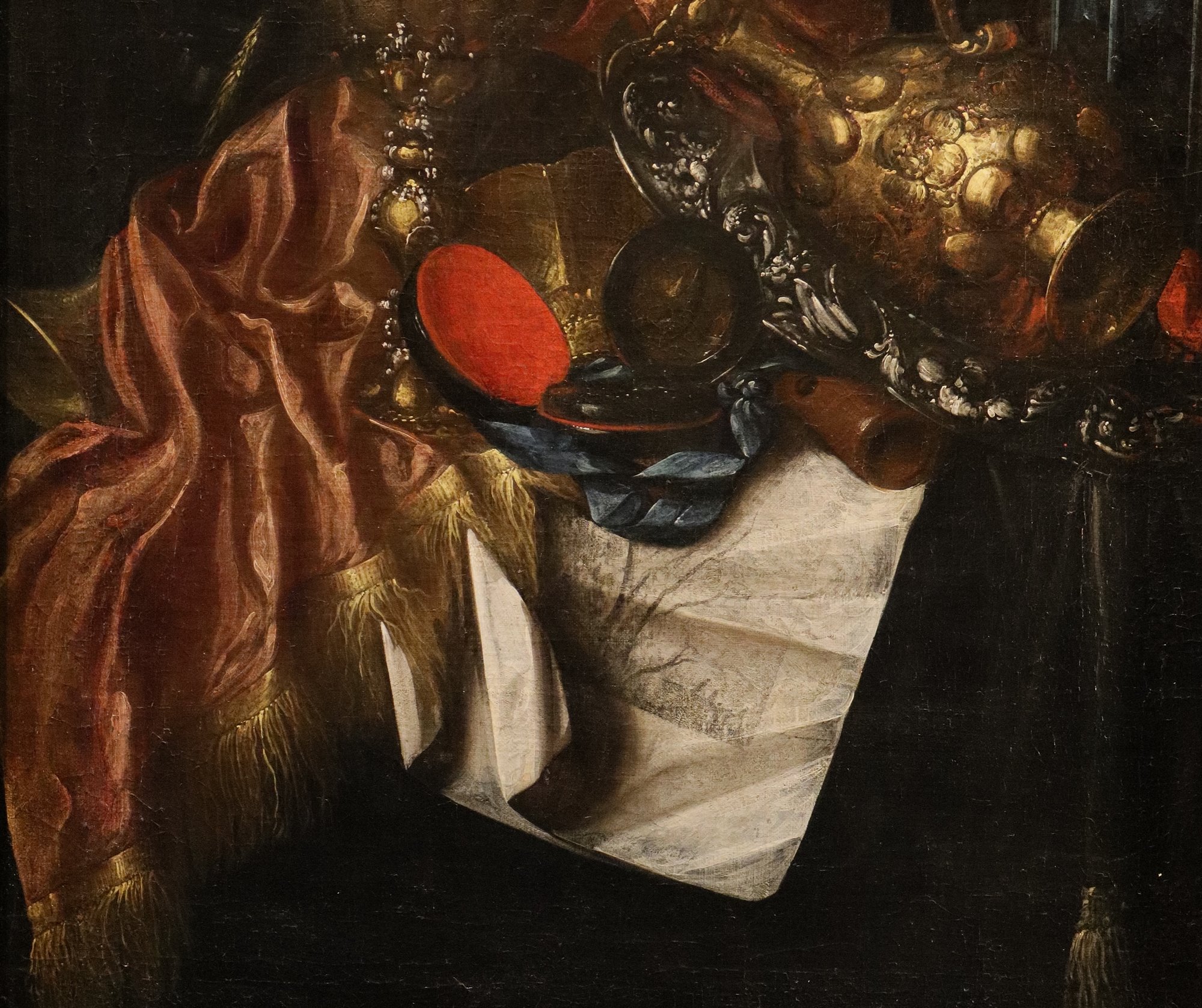 Natura morta Vanitas con oggetti preziosi, strumenti musicali e disegni
