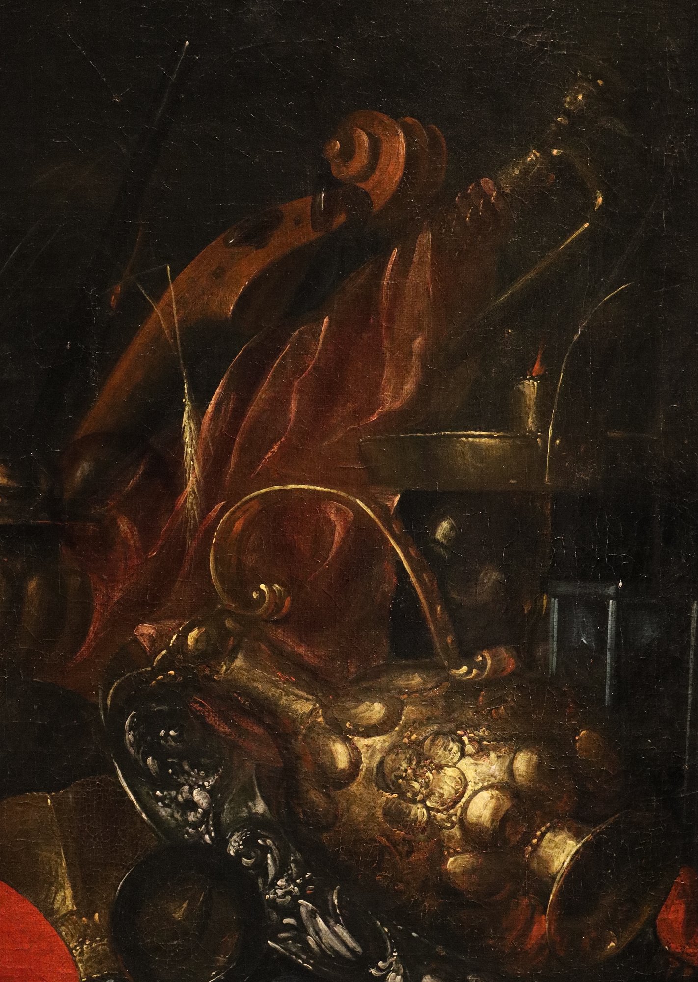 Natura morta Vanitas con oggetti preziosi, strumenti musicali e disegni