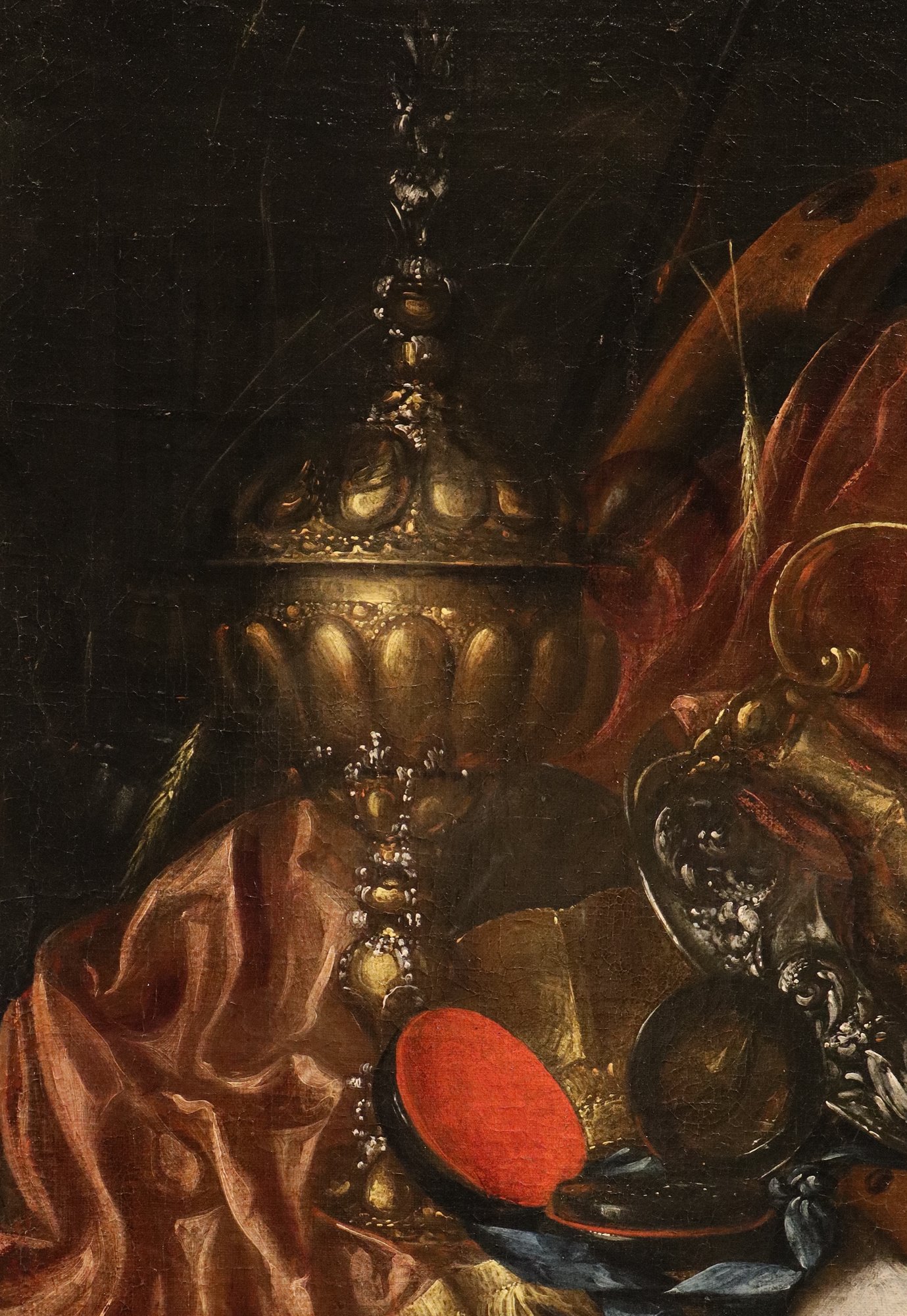 Natura morta Vanitas con oggetti preziosi, strumenti musicali e disegni