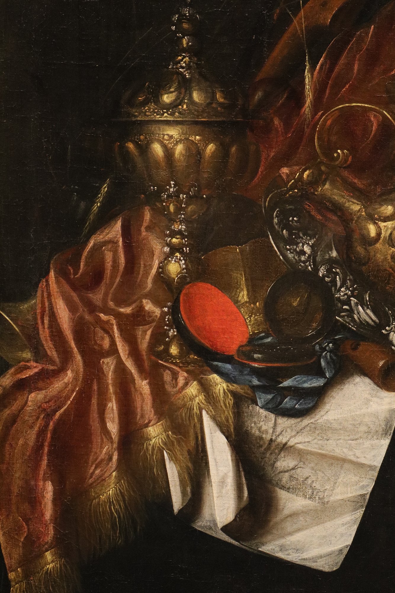 Natura morta Vanitas con oggetti preziosi, strumenti musicali e disegni