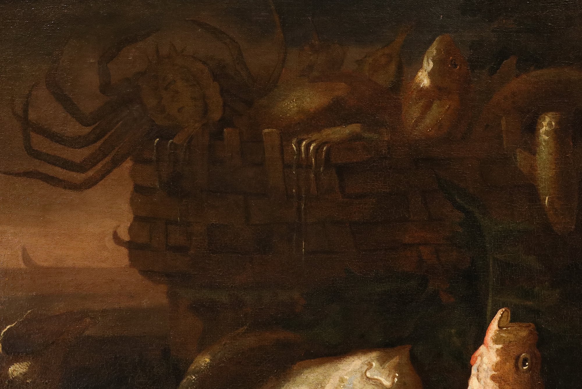 Coppia di nature morte con pesci e crostacei