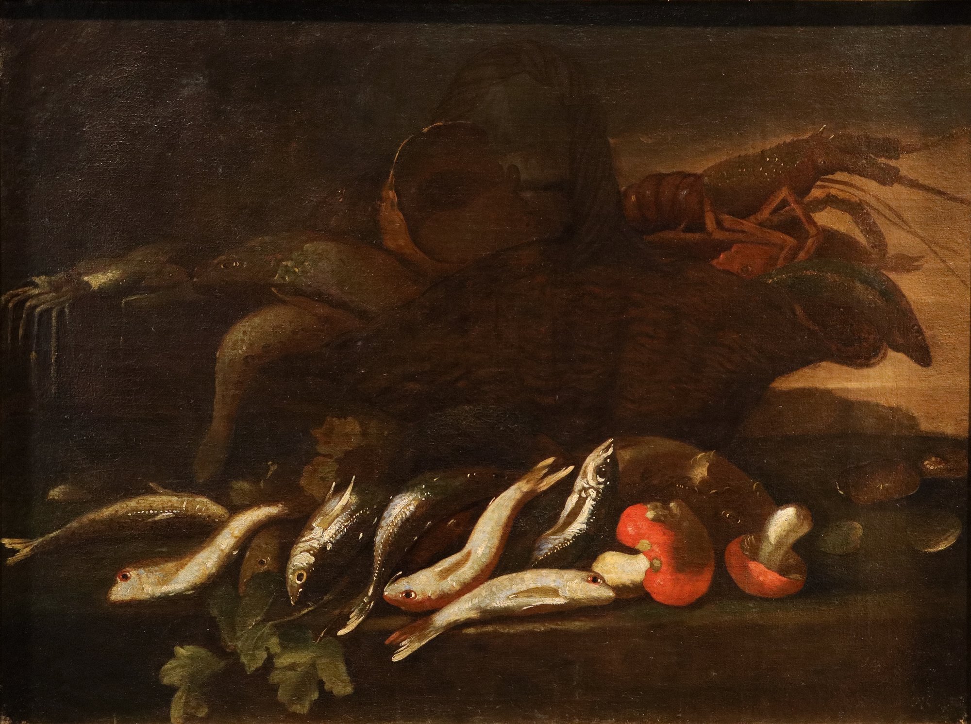 Coppia di nature morte con pesci e crostacei