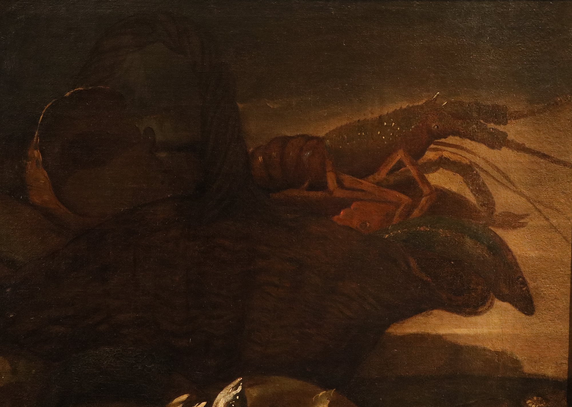 Coppia di nature morte con pesci e crostacei