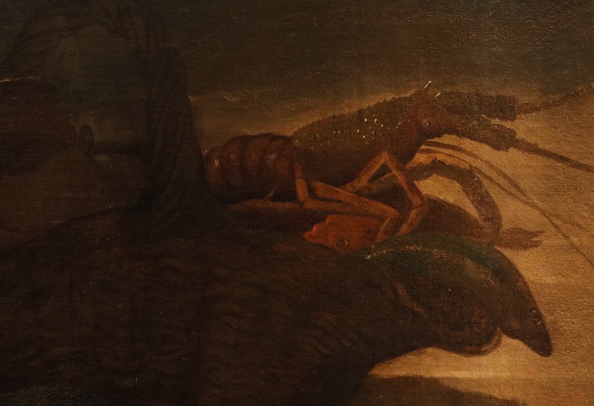 Coppia di nature morte con pesci e crostacei