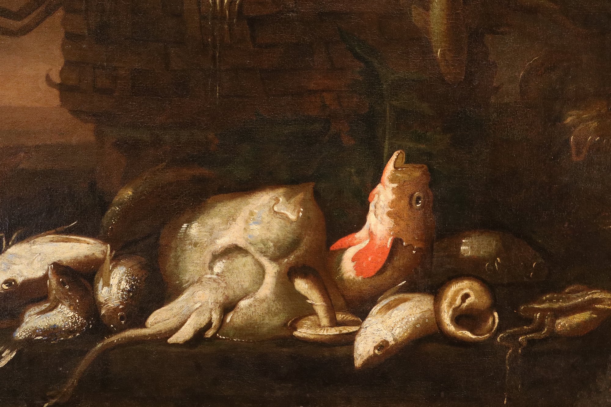 Coppia di nature morte con pesci e crostacei
